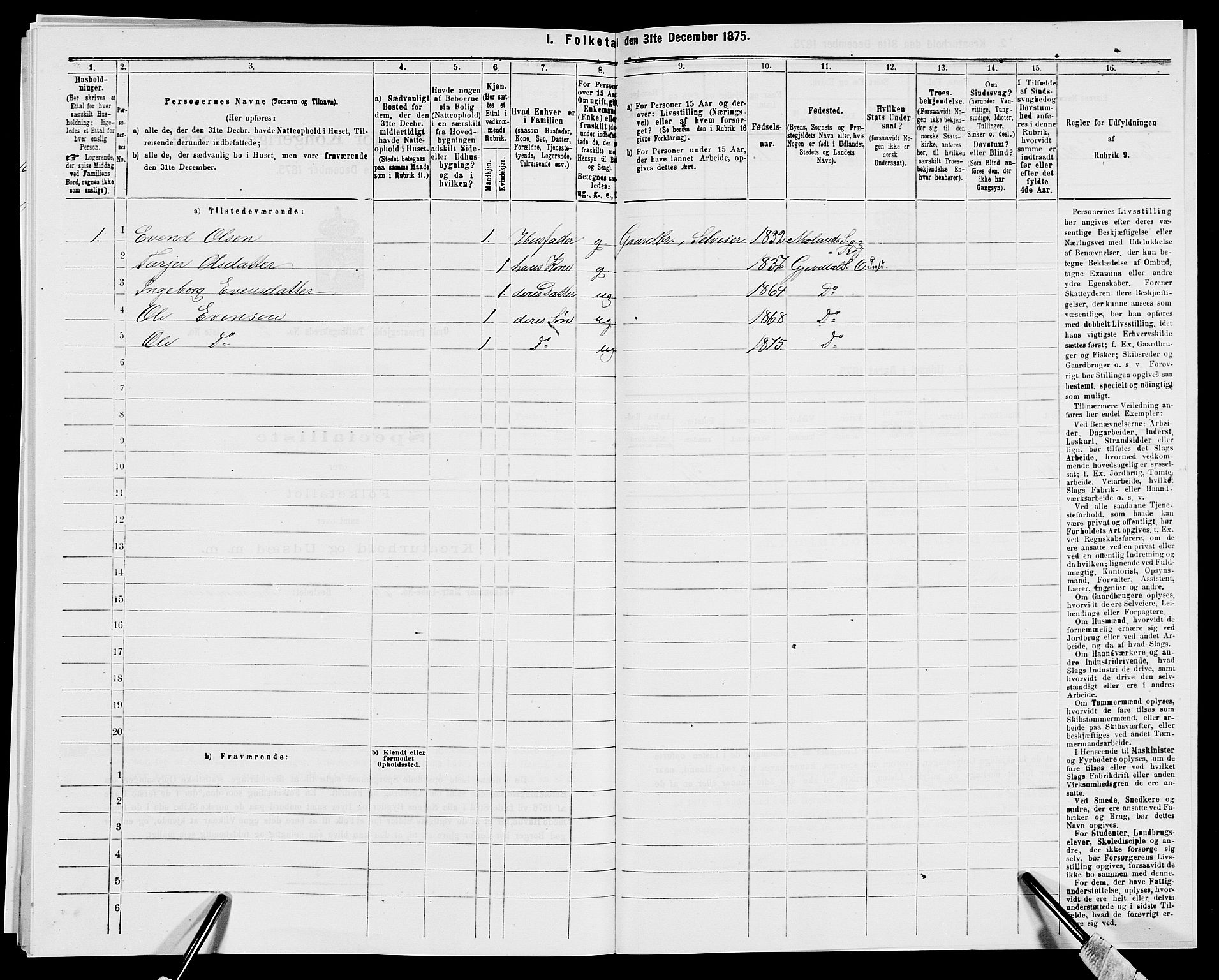 SAK, 1875 census for 0929P Åmli, 1875, p. 171