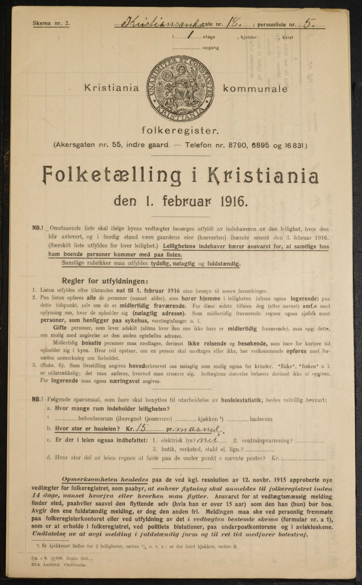 OBA, Municipal Census 1916 for Kristiania, 1916, p. 55626