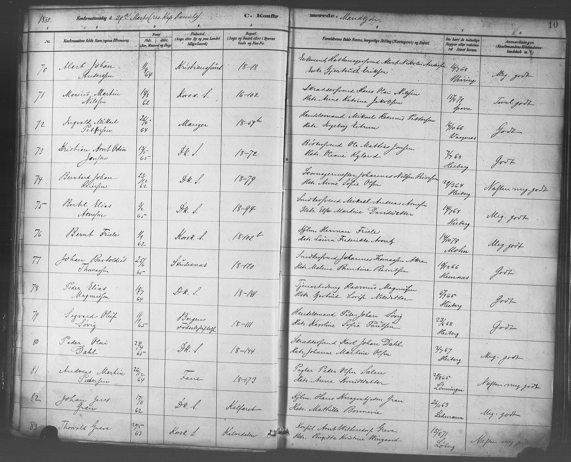 Domkirken sokneprestembete, SAB/A-74801/H/Haa/L0030: Parish register (official) no. C 5, 1880-1898, p. 10