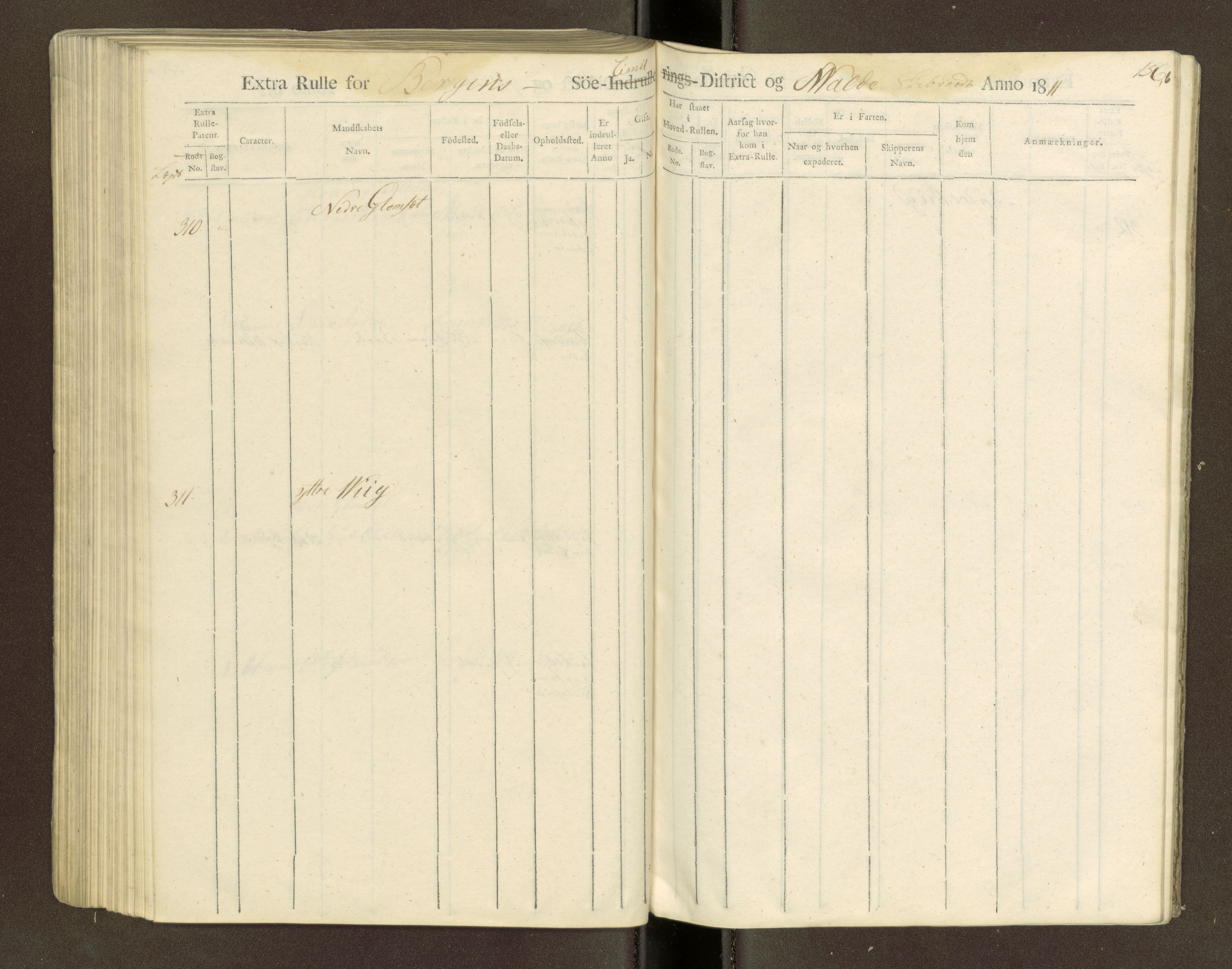 Sjøinnrulleringen - Trondhjemske distrikt, SAT/A-5121/01/L0040/0003: -- / Hovedrulle for ekstrarulle, 1811, p. 156b