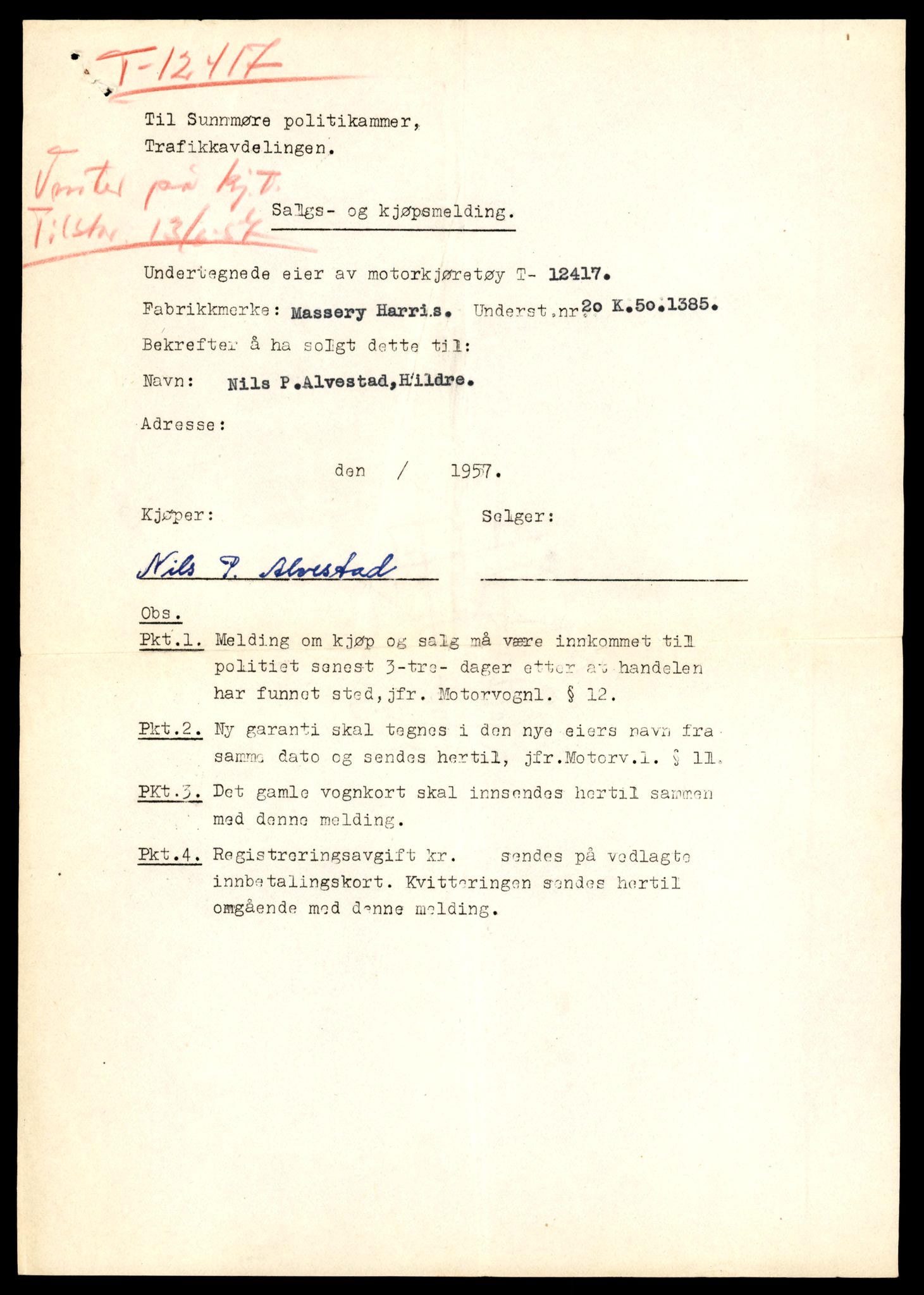 Møre og Romsdal vegkontor - Ålesund trafikkstasjon, AV/SAT-A-4099/F/Fe/L0033: Registreringskort for kjøretøy T 12151 - T 12474, 1927-1998, p. 3037