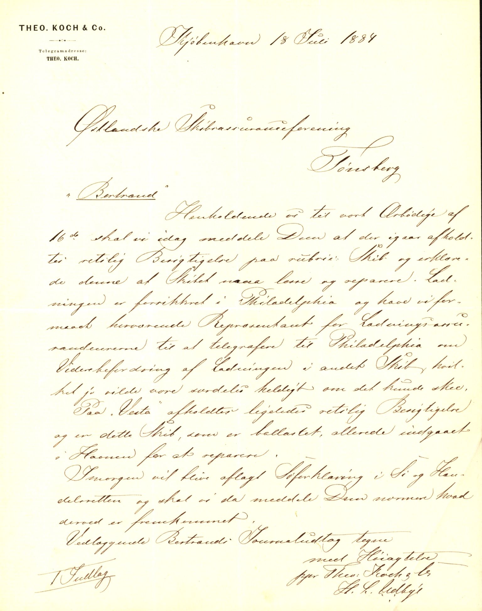 Pa 63 - Østlandske skibsassuranceforening, VEMU/A-1079/G/Ga/L0017/0008: Havaridokumenter / Terpsichore, Industri, Baticola, Bertrand, 1884, p. 71