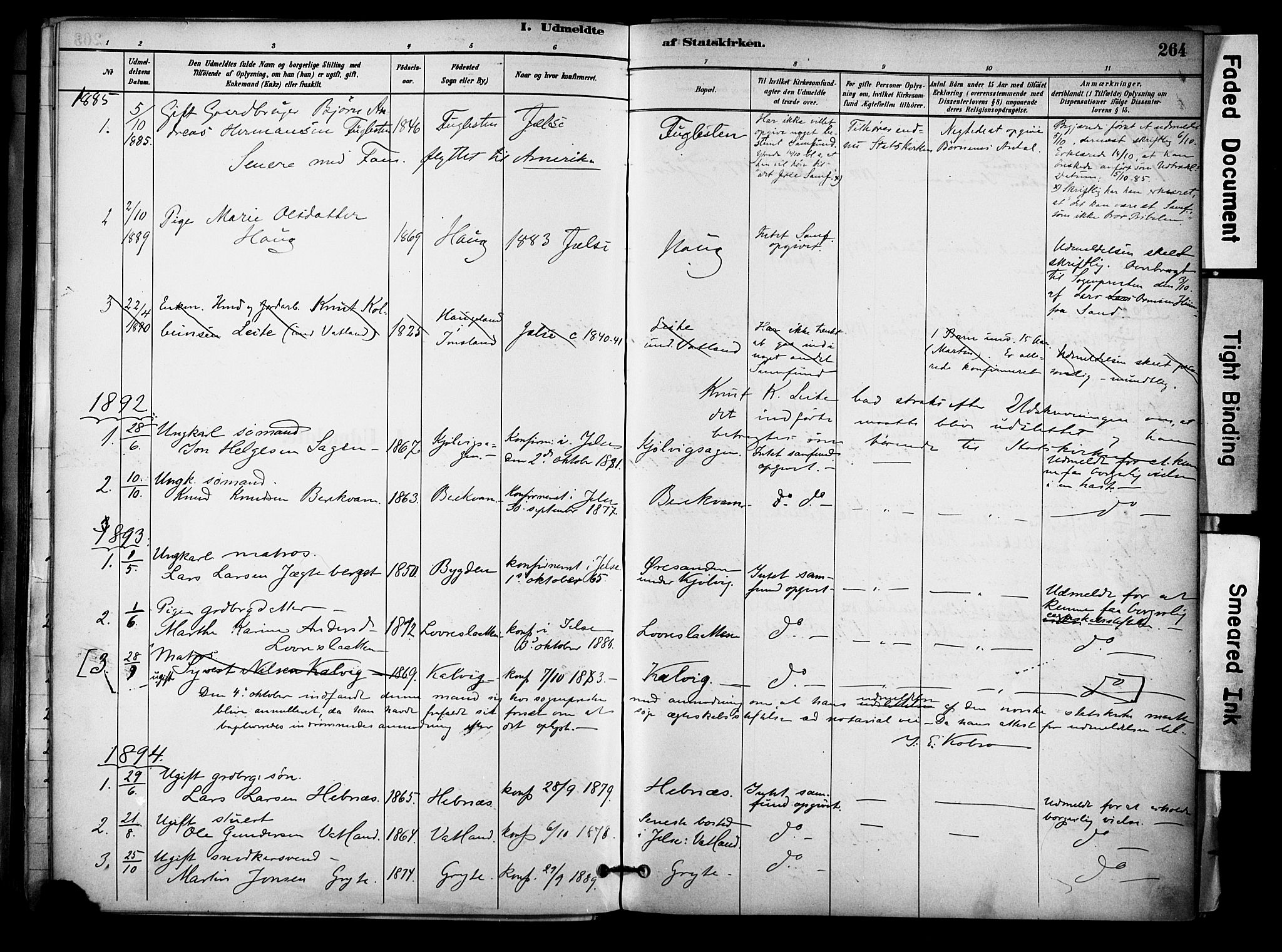 Jelsa sokneprestkontor, SAST/A-101842/01/IV: Parish register (official) no. A 10, 1884-1906, p. 264