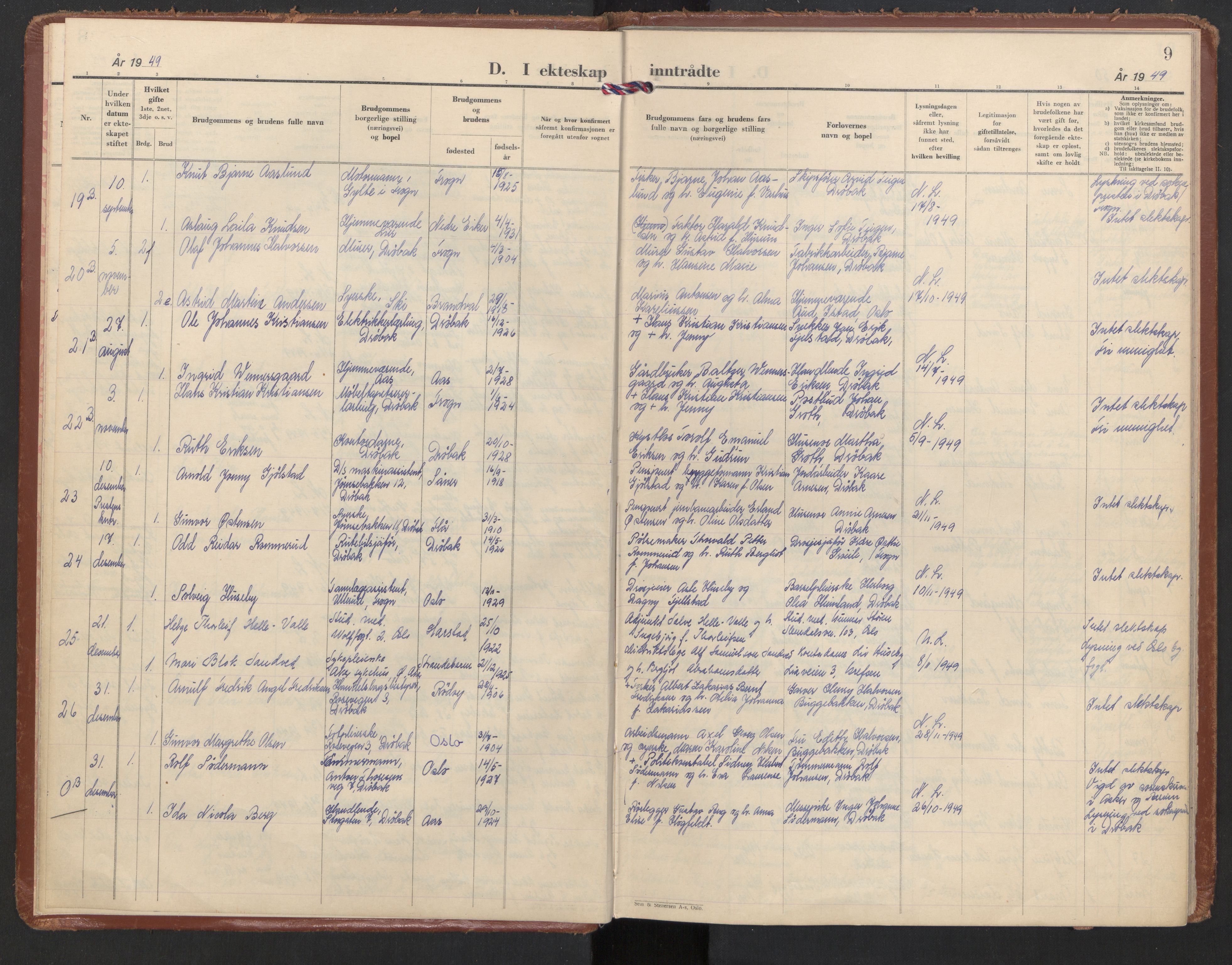 Drøbak prestekontor Kirkebøker, AV/SAO-A-10142a/F/Fb/L0005: Parish register (official) no. II 5, 1948-1975, p. 9