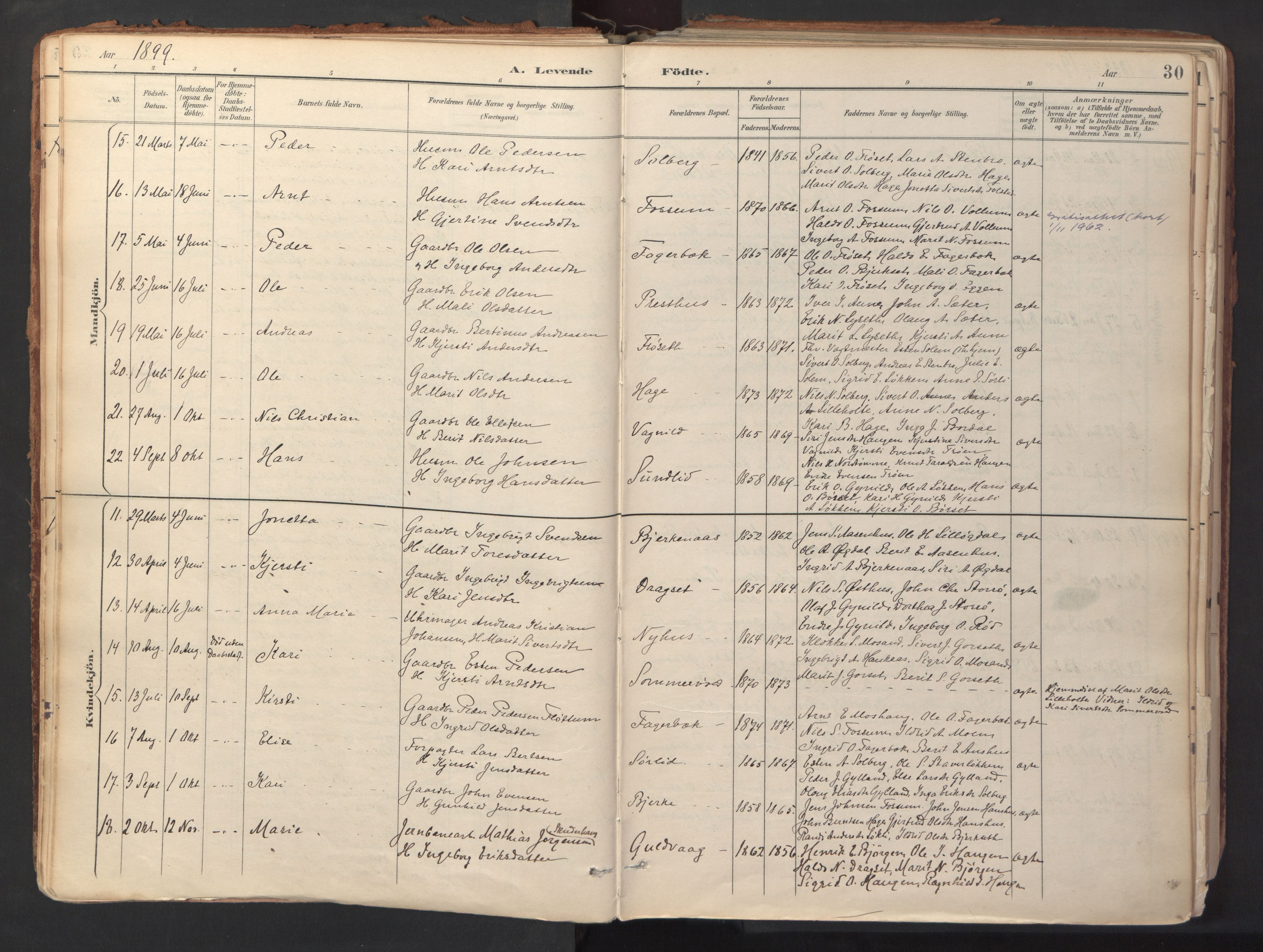 Ministerialprotokoller, klokkerbøker og fødselsregistre - Sør-Trøndelag, SAT/A-1456/689/L1041: Parish register (official) no. 689A06, 1891-1923, p. 30