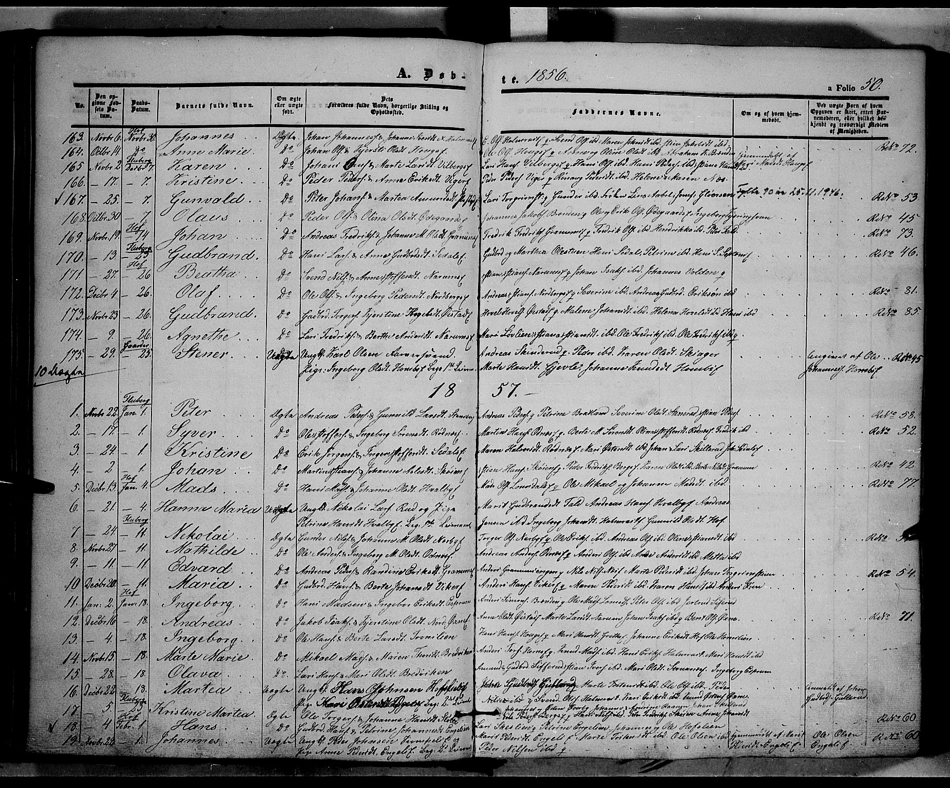 Land prestekontor, SAH/PREST-120/H/Ha/Haa/L0009: Parish register (official) no. 9, 1847-1859, p. 50
