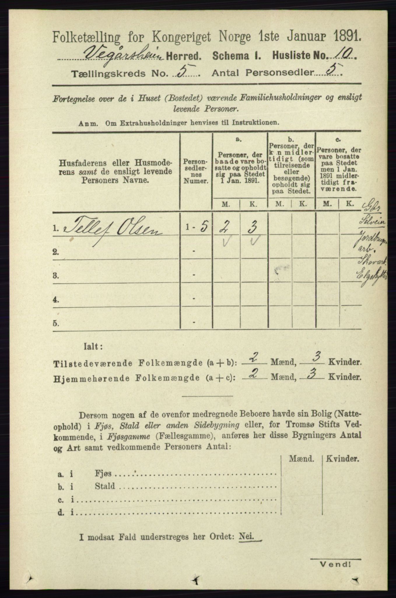 RA, 1891 census for 0912 Vegårshei, 1891, p. 952