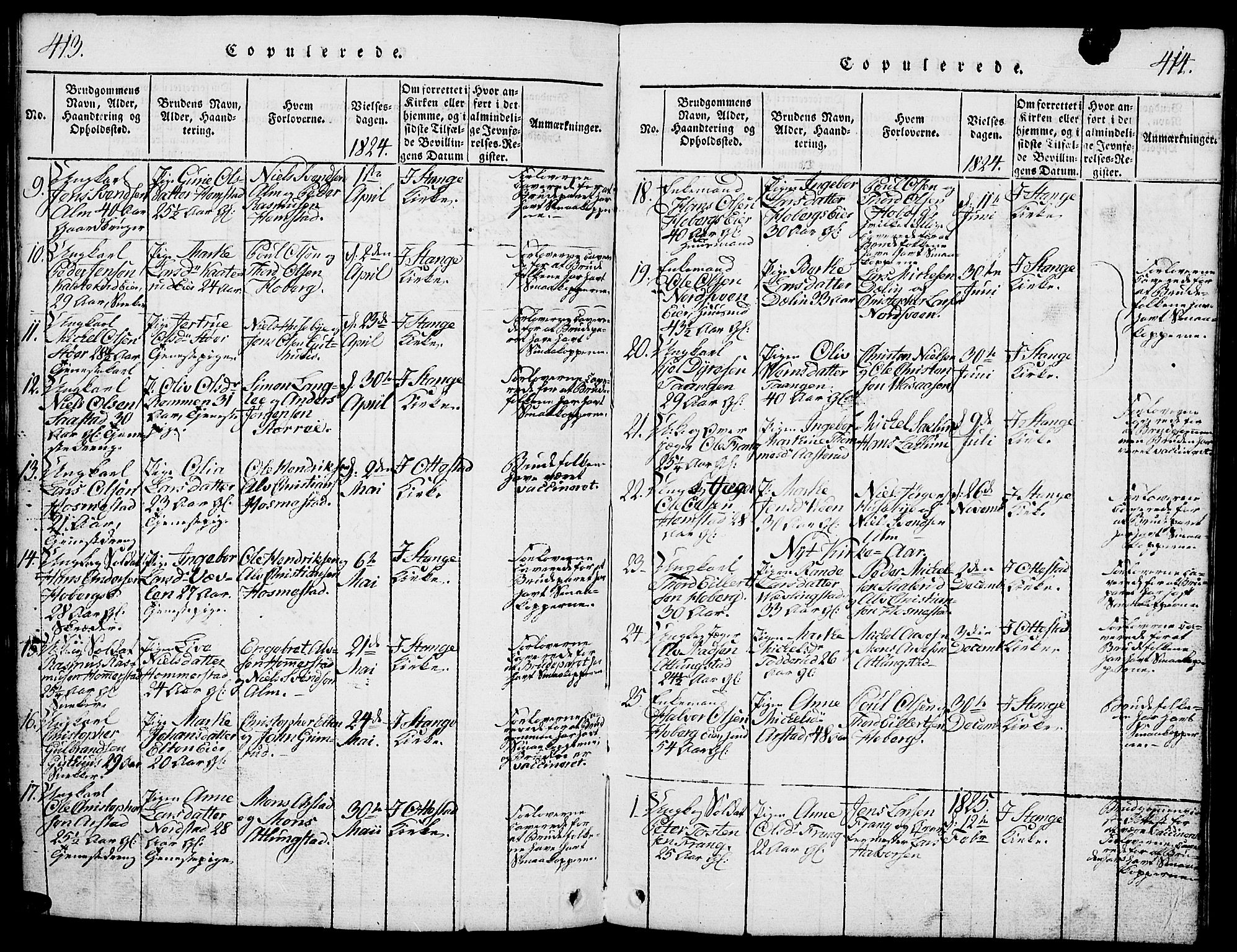 Stange prestekontor, SAH/PREST-002/L/L0001: Parish register (copy) no. 1, 1814-1825, p. 413-414