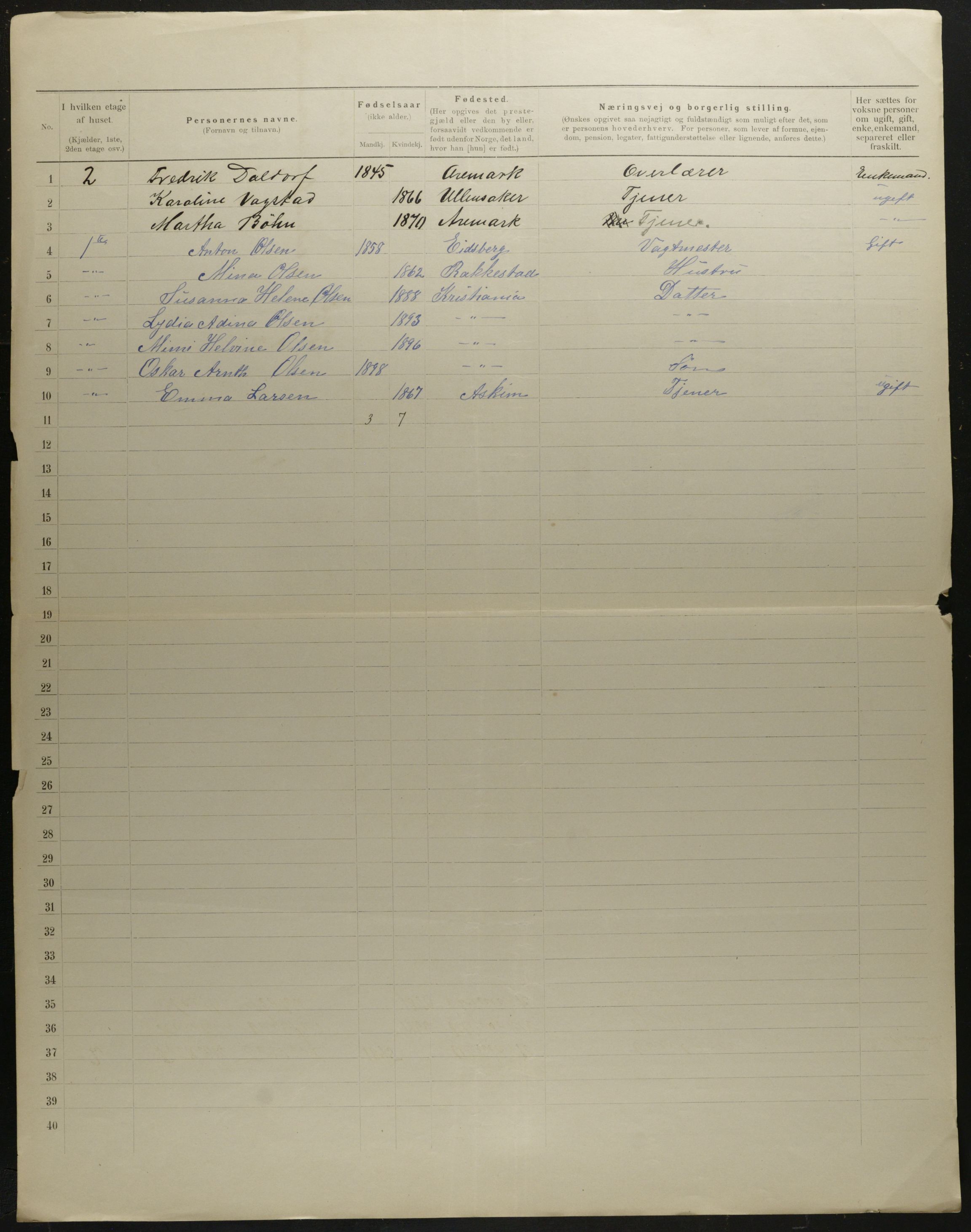 OBA, Municipal Census 1901 for Kristiania, 1901, p. 7022