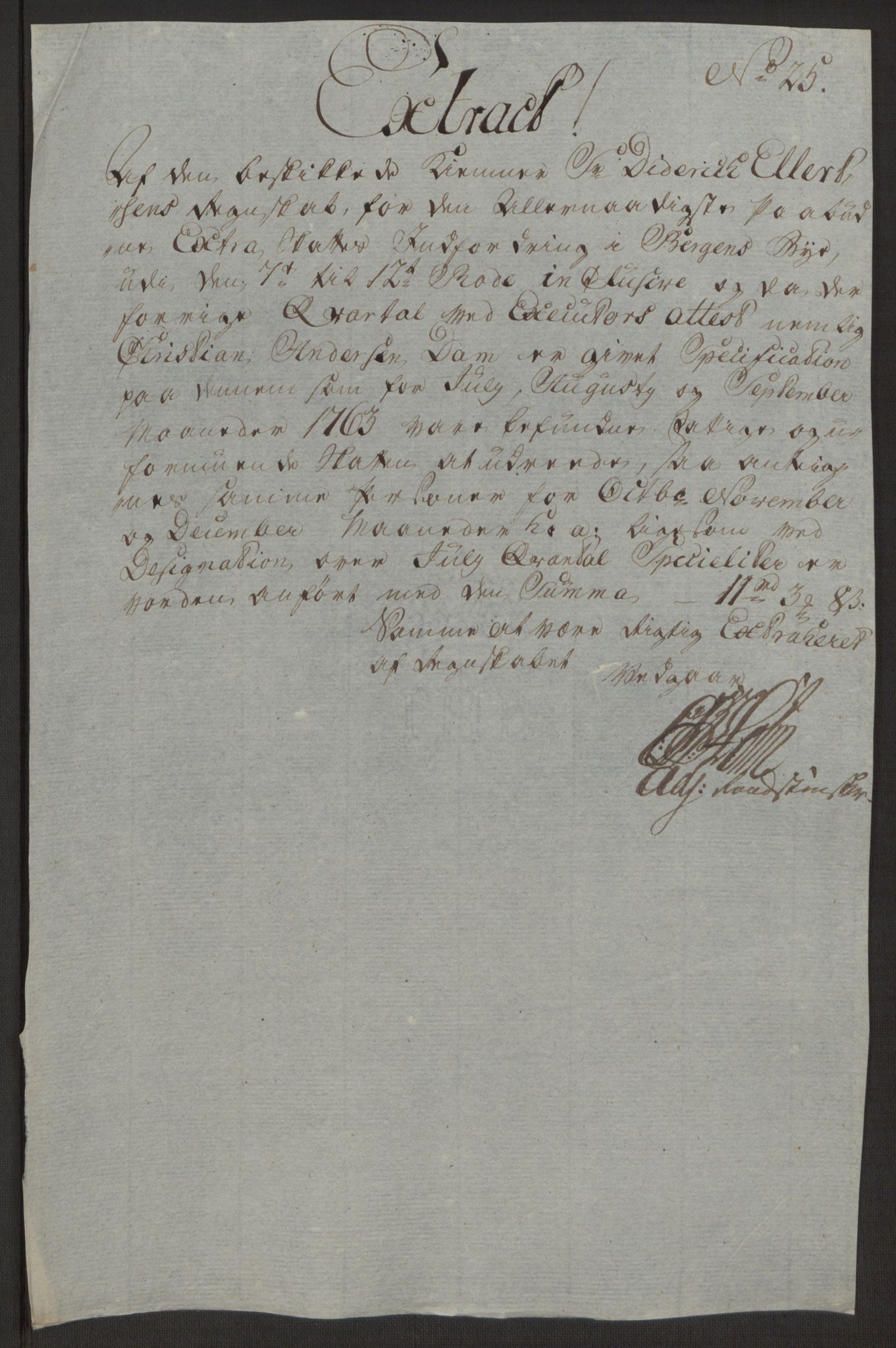 Rentekammeret inntil 1814, Reviderte regnskaper, Byregnskaper, AV/RA-EA-4066/R/Rp/L0366/0001: [P20] Kontribusjonsregnskap / Ekstraskatt, 1763, p. 330