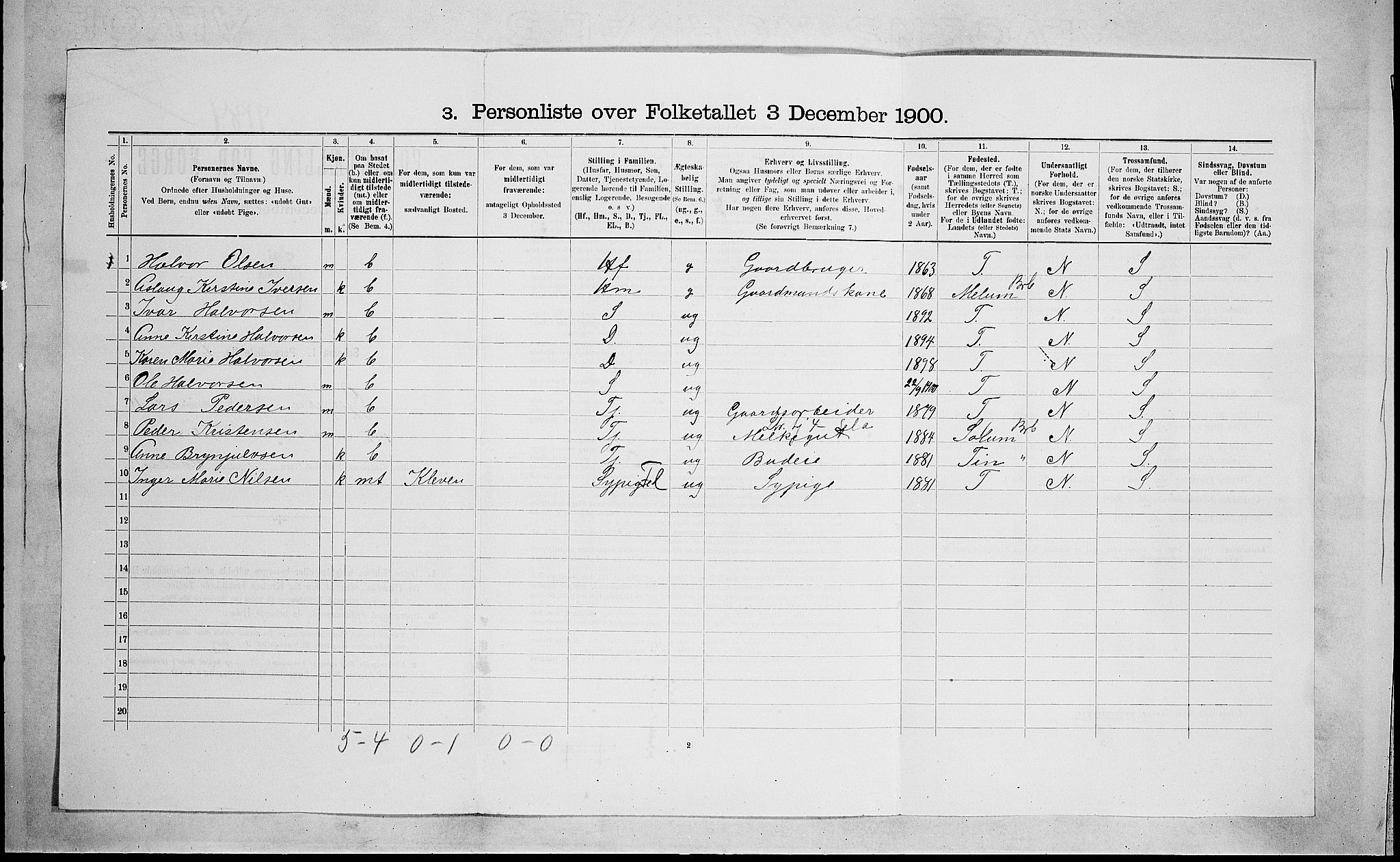 SAKO, 1900 census for Gjerpen, 1900, p. 129