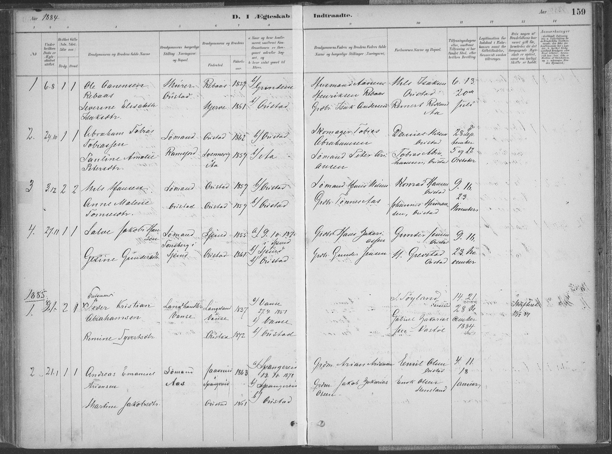 Lyngdal sokneprestkontor, SAK/1111-0029/F/Fa/Faa/L0004: Parish register (official) no. A 4, 1883-1904, p. 159