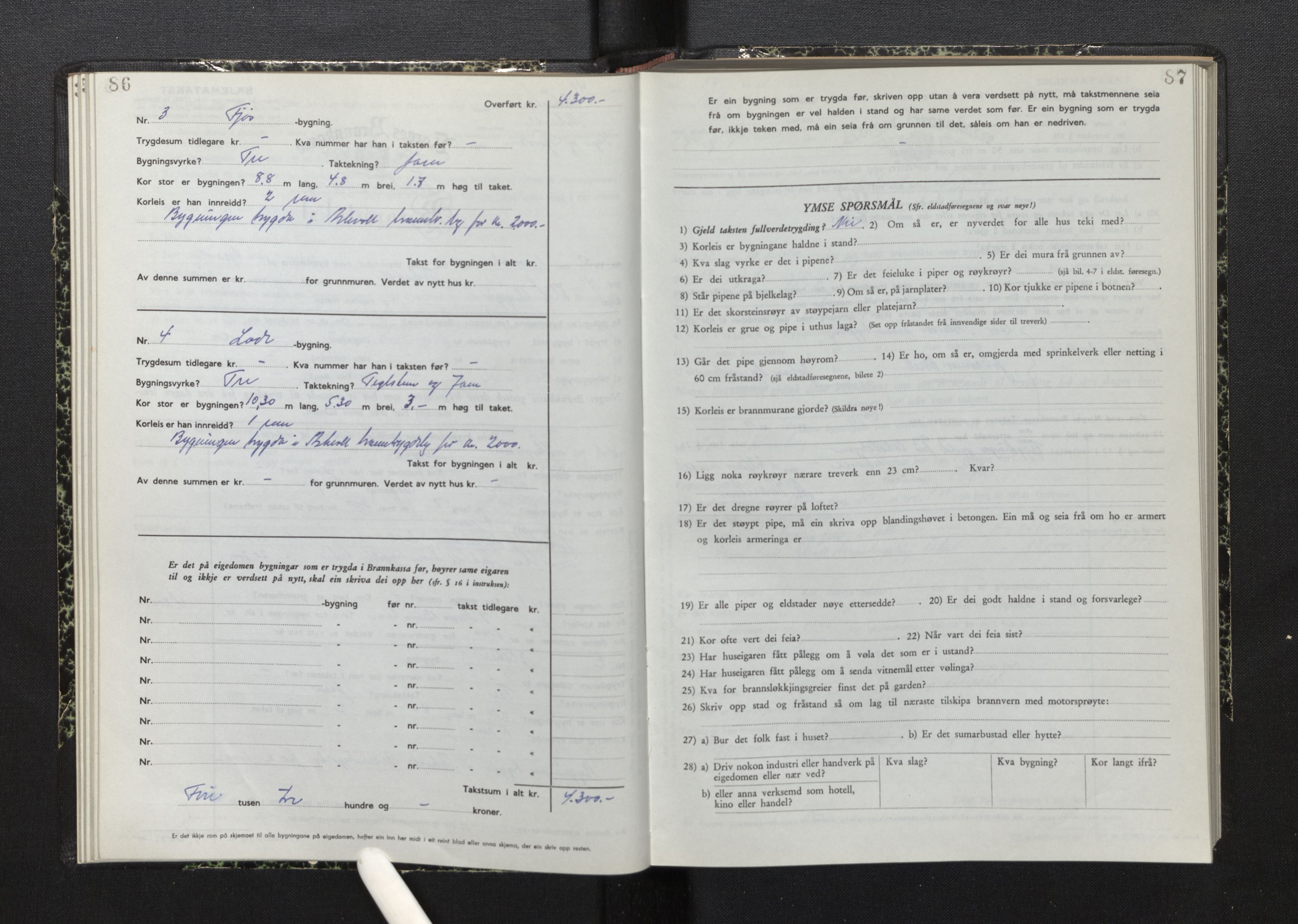 Lensmannen i Askvoll, AV/SAB-A-26301/0012/L0006: Branntakstprotokoll, skjematakst, 1950-1955, p. 86-87