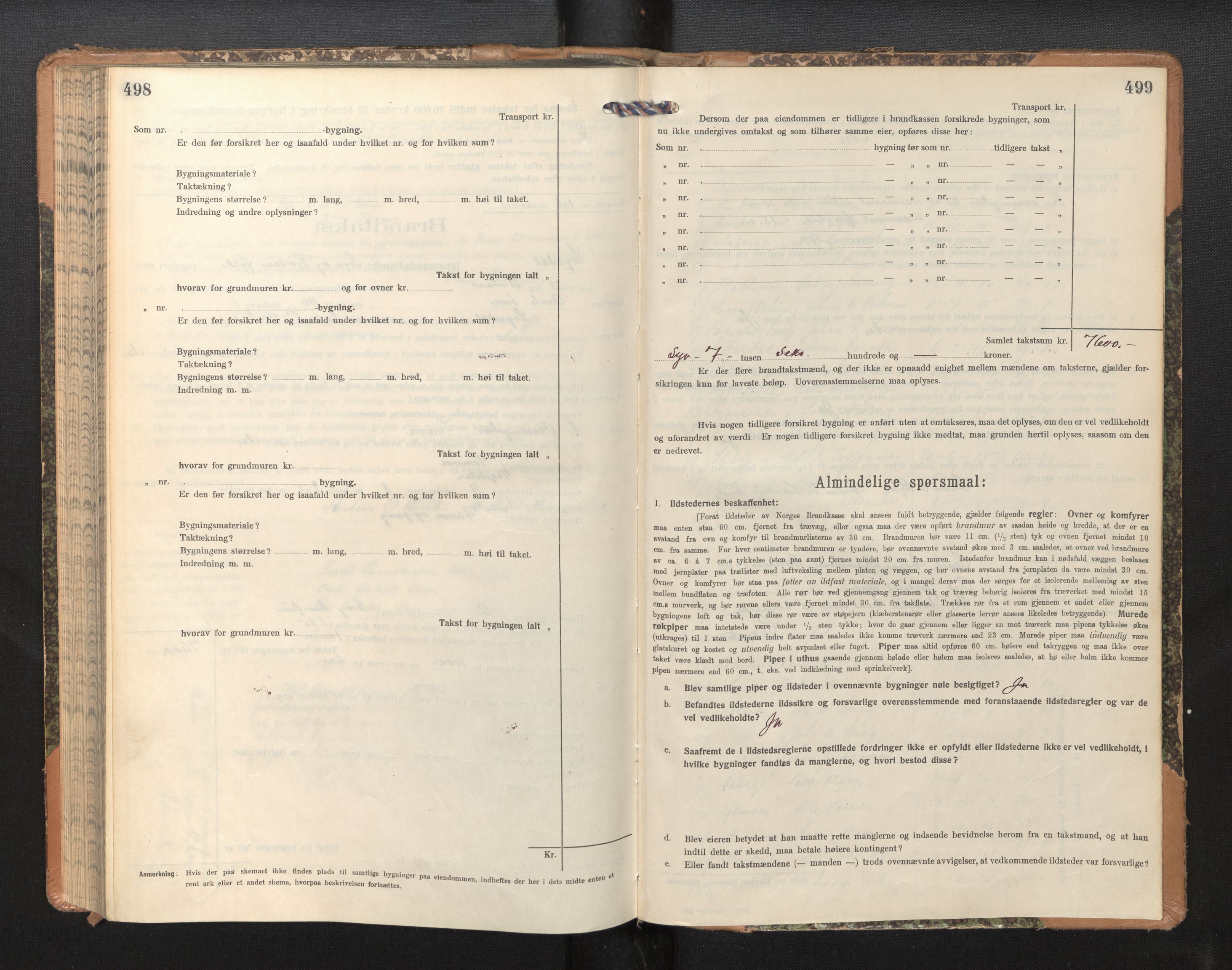 Lensmannen i Sogndal, AV/SAB-A-29901/0012/L0011: Branntakstprotokoll, skjematakst, 1914-1922, p. 498-499