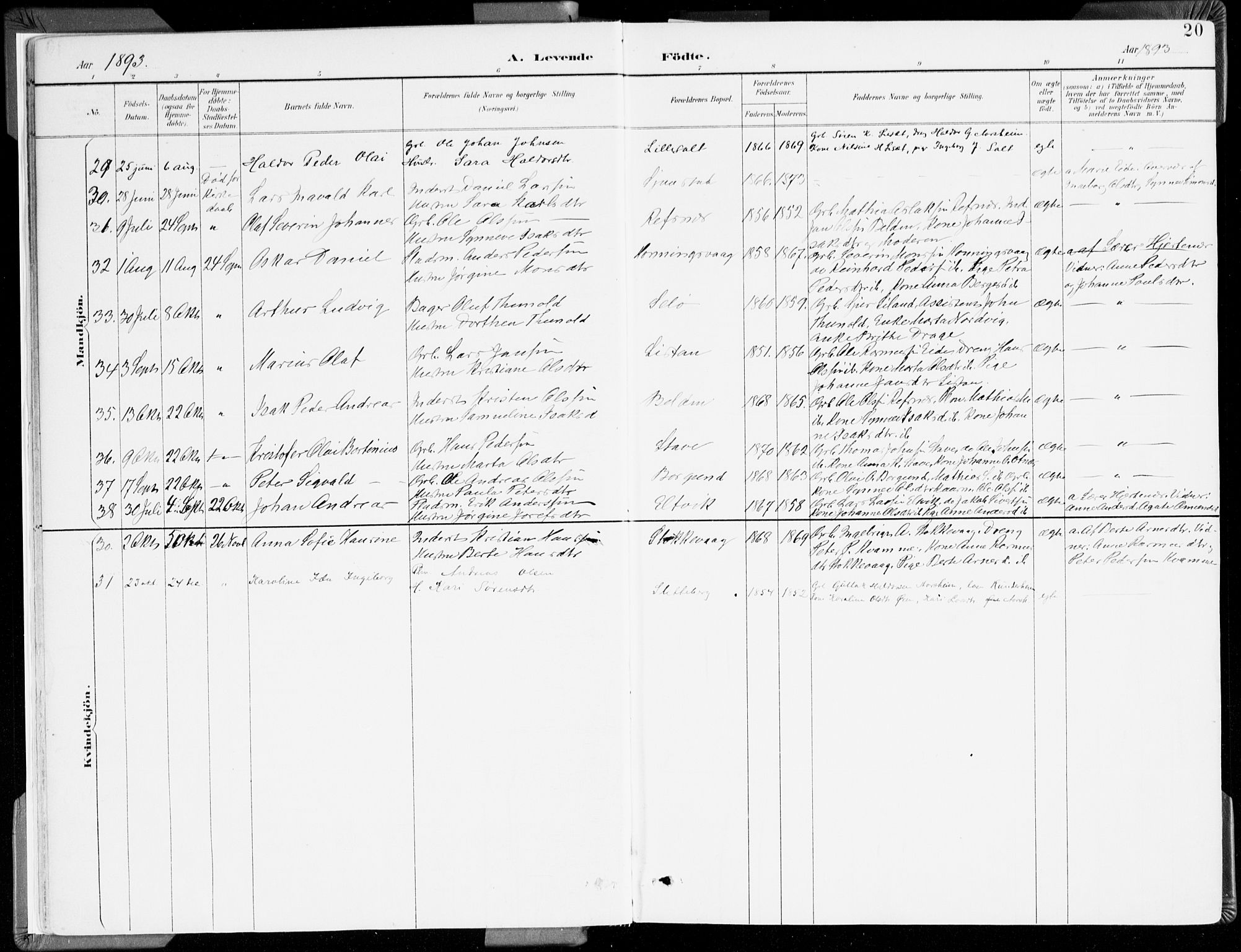 Selje sokneprestembete, AV/SAB-A-99938/H/Ha/Haa/Haab: Parish register (official) no. B 2, 1891-1907, p. 20