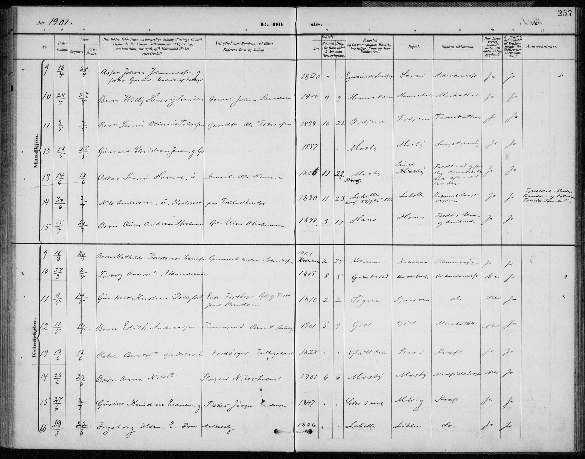 Oddernes sokneprestkontor, AV/SAK-1111-0033/F/Fa/Faa/L0010: Parish register (official) no. A 10, 1897-1911, p. 257