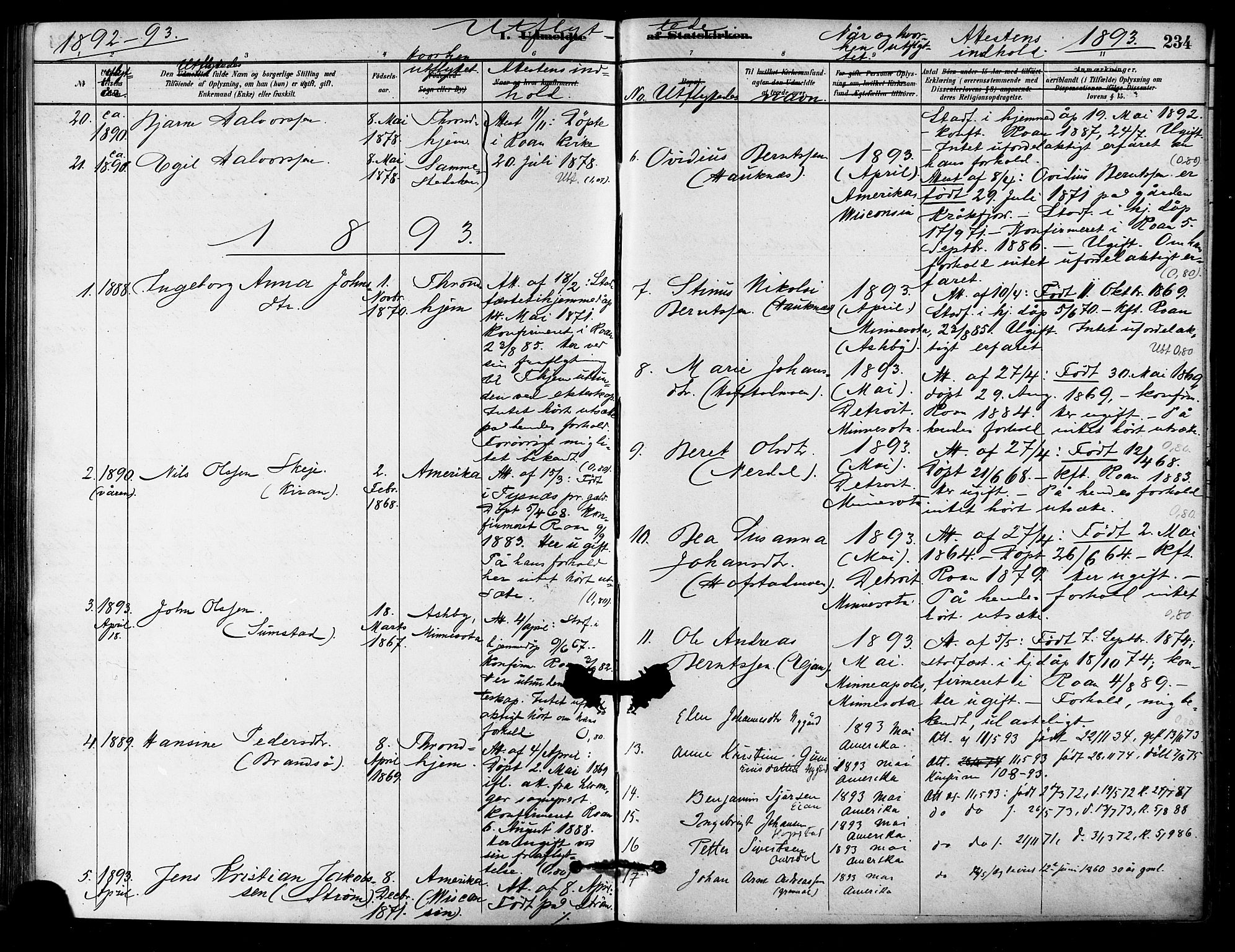 Ministerialprotokoller, klokkerbøker og fødselsregistre - Sør-Trøndelag, SAT/A-1456/657/L0707: Parish register (official) no. 657A08, 1879-1893, p. 234