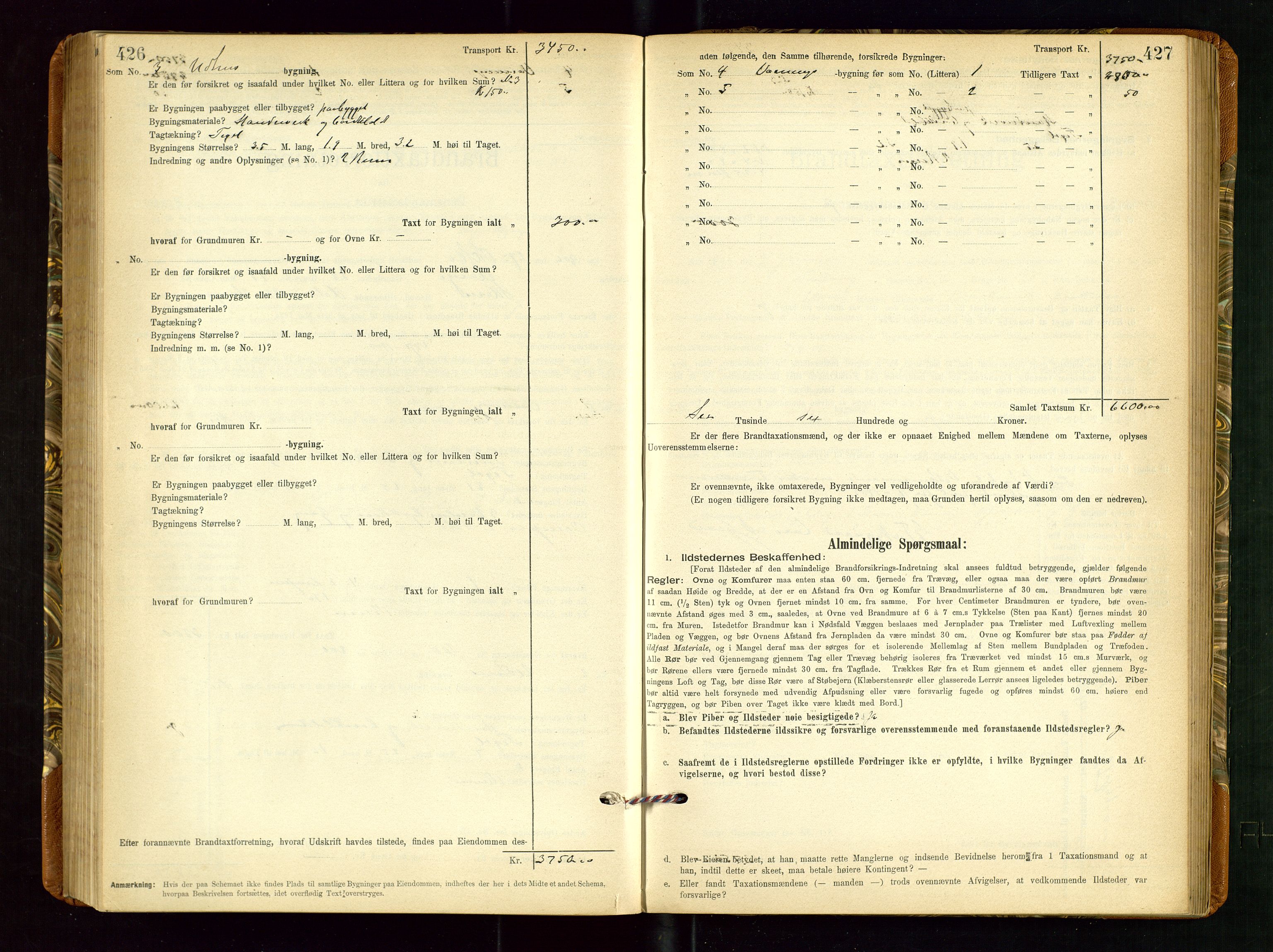 Torvestad lensmannskontor, AV/SAST-A-100307/1/Gob/L0002: "Brandtakstprotokol for Lensmanden i Torvestad", 1900-1905, p. 426-427