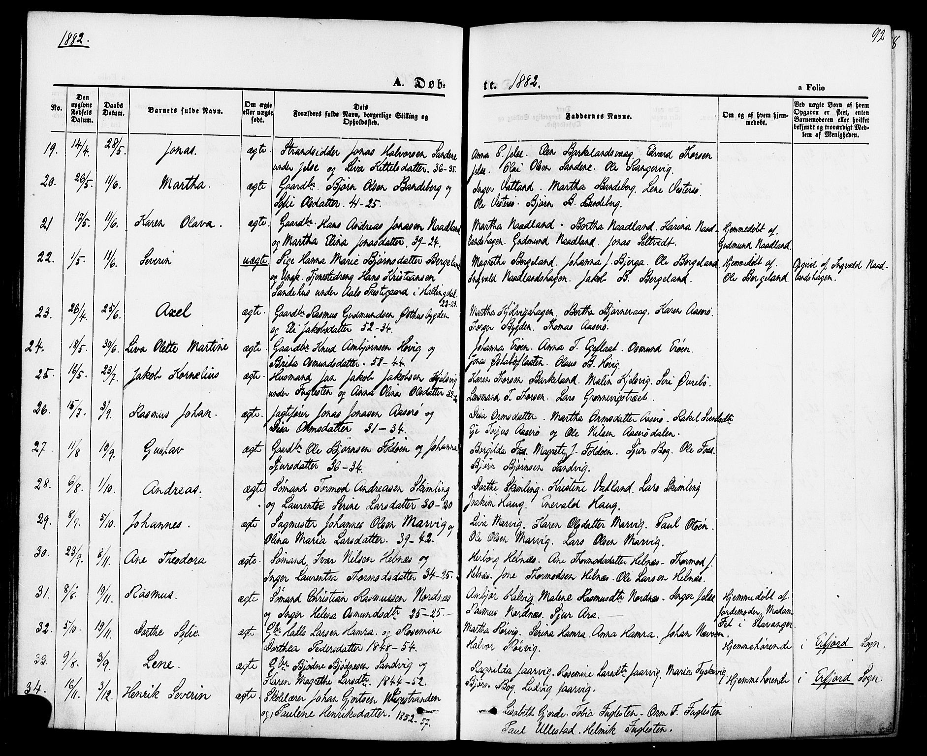 Jelsa sokneprestkontor, AV/SAST-A-101842/01/IV: Parish register (official) no. A 8, 1867-1883, p. 92