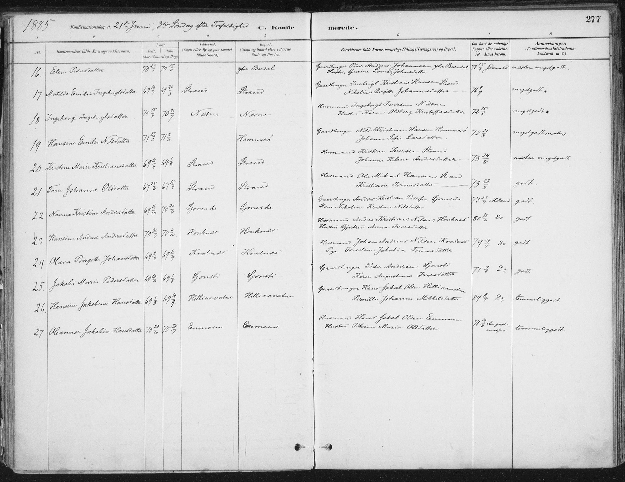 Ministerialprotokoller, klokkerbøker og fødselsregistre - Nordland, AV/SAT-A-1459/838/L0552: Parish register (official) no. 838A10, 1880-1910, p. 277