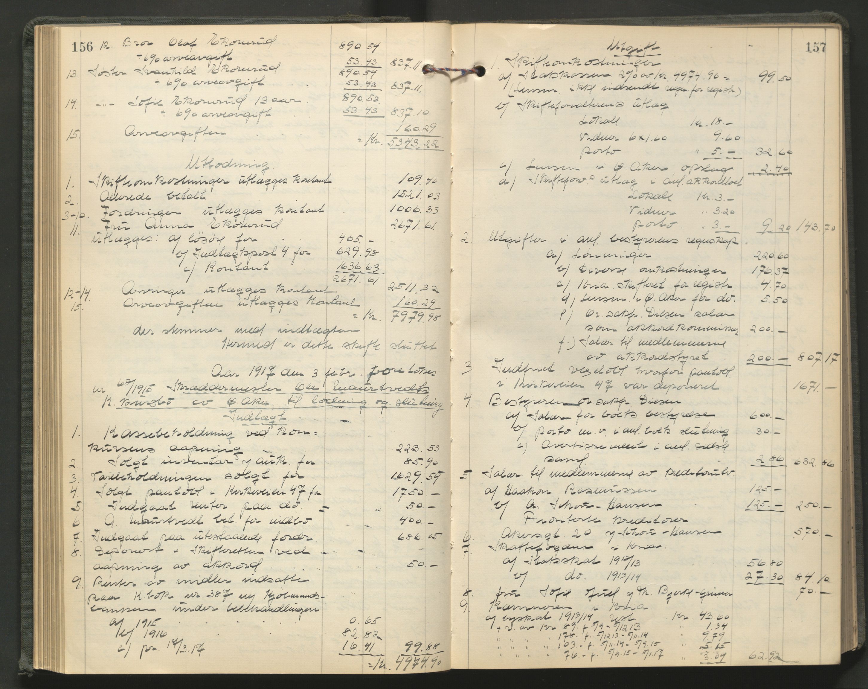 Aker kriminaldommer, skifte- og auksjonsforvalterembete, AV/SAO-A-10452/H/He/L0005: Utlodningsprotokoll, 1915-1919, p. 156-157