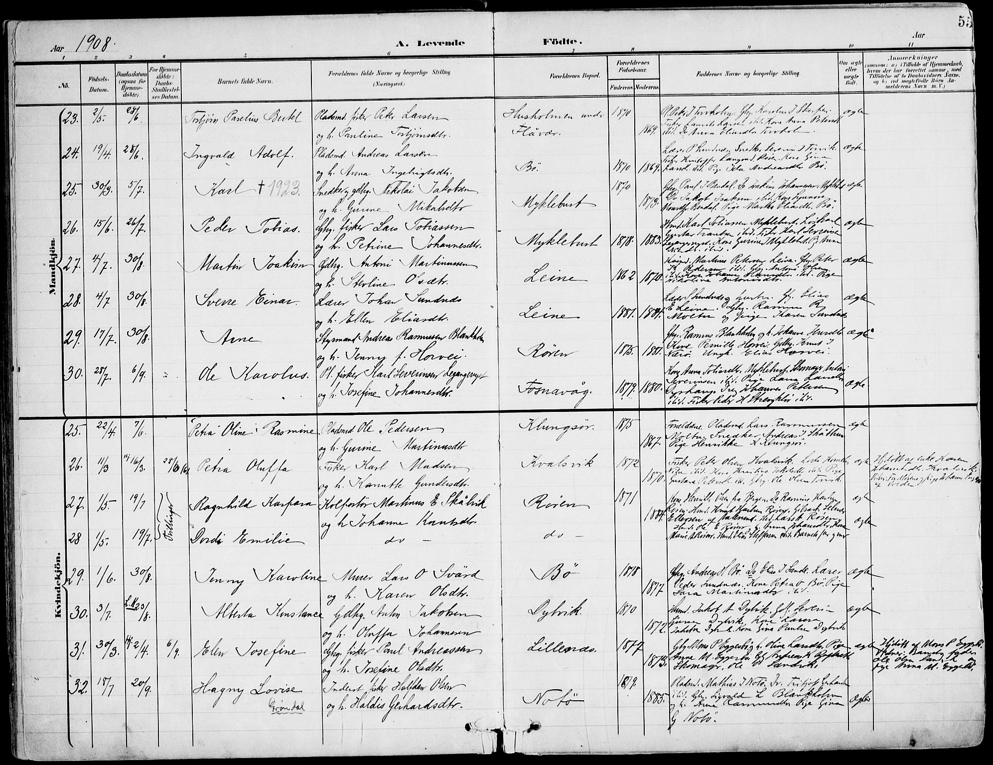 Ministerialprotokoller, klokkerbøker og fødselsregistre - Møre og Romsdal, AV/SAT-A-1454/507/L0075: Parish register (official) no. 507A10, 1901-1920, p. 55