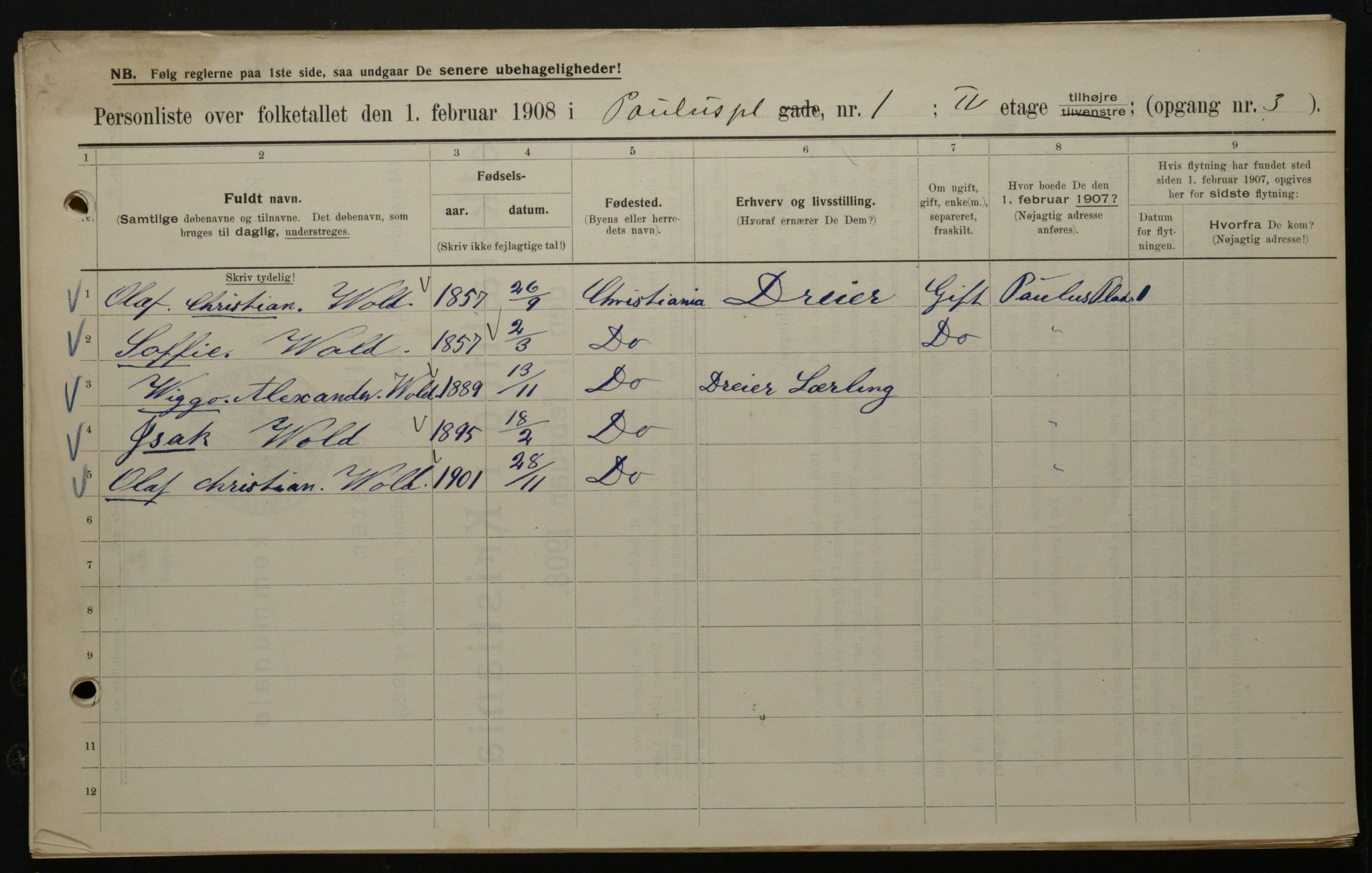 OBA, Municipal Census 1908 for Kristiania, 1908, p. 70405