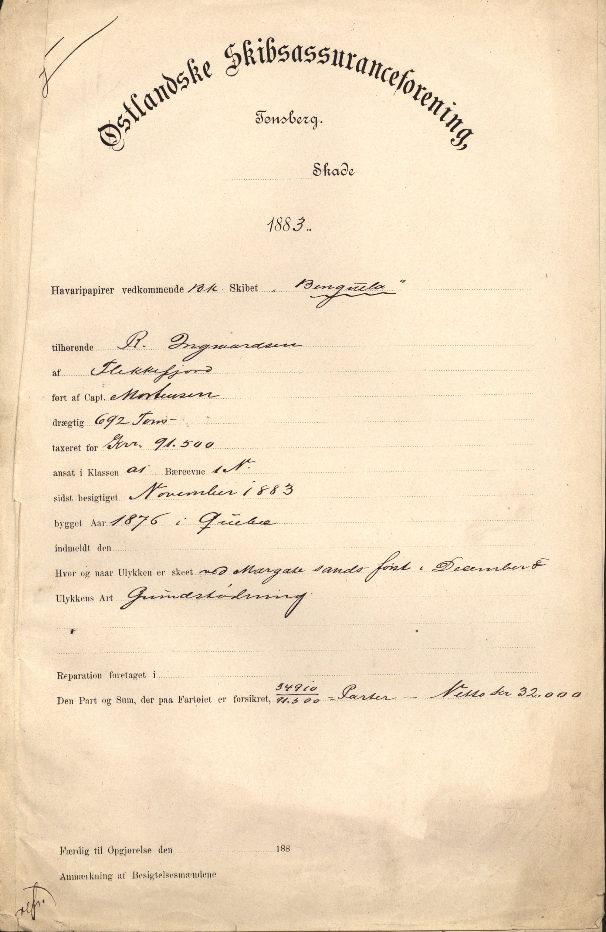 Pa 63 - Østlandske skibsassuranceforening, VEMU/A-1079/G/Ga/L0016/0012: Havaridokumenter / Urania, Tagal, Sir John Lawrence, Benguela, 1883, p. 41