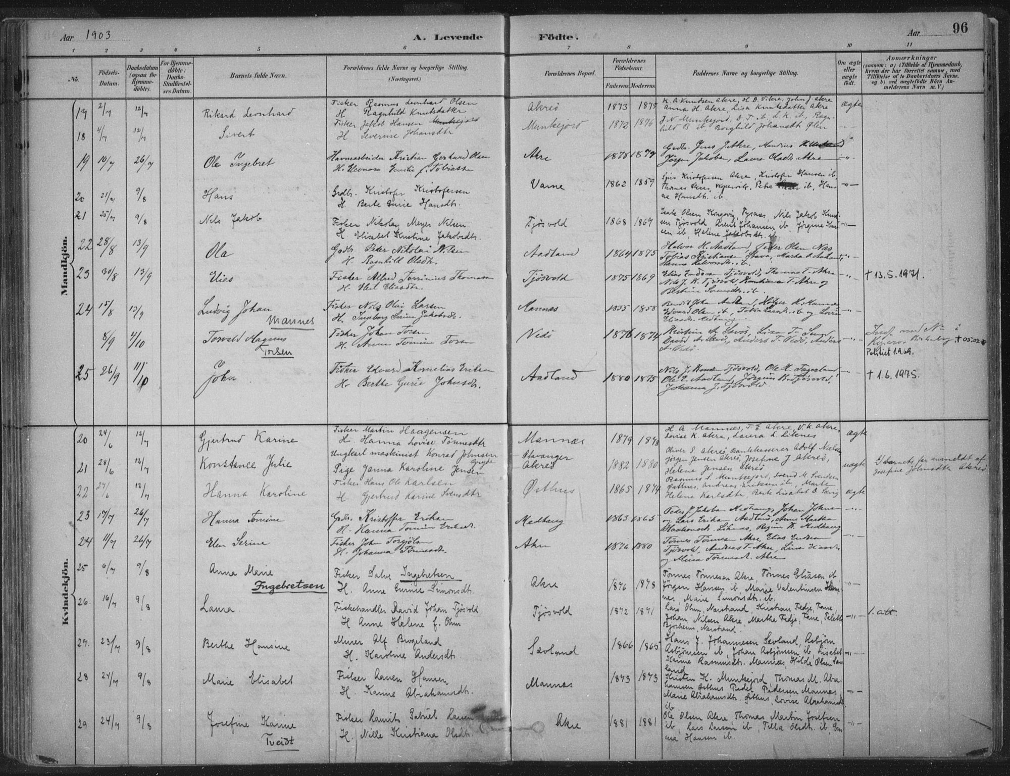 Kopervik sokneprestkontor, AV/SAST-A-101850/H/Ha/Haa/L0004: Parish register (official) no. A 4, 1882-1905, p. 96