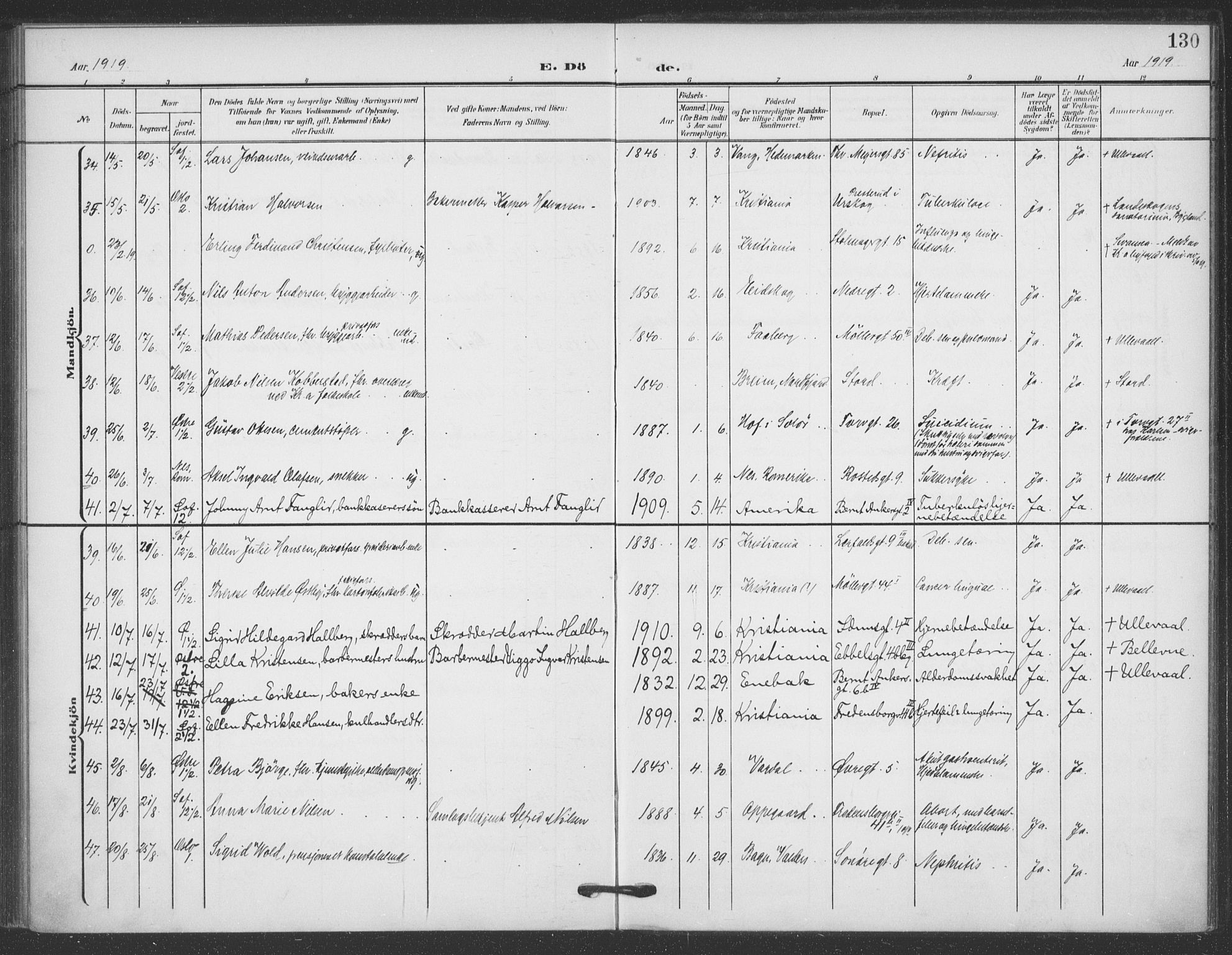 Jakob prestekontor Kirkebøker, AV/SAO-A-10850/F/Fa/L0011: Parish register (official) no. 11, 1906-1920, p. 130