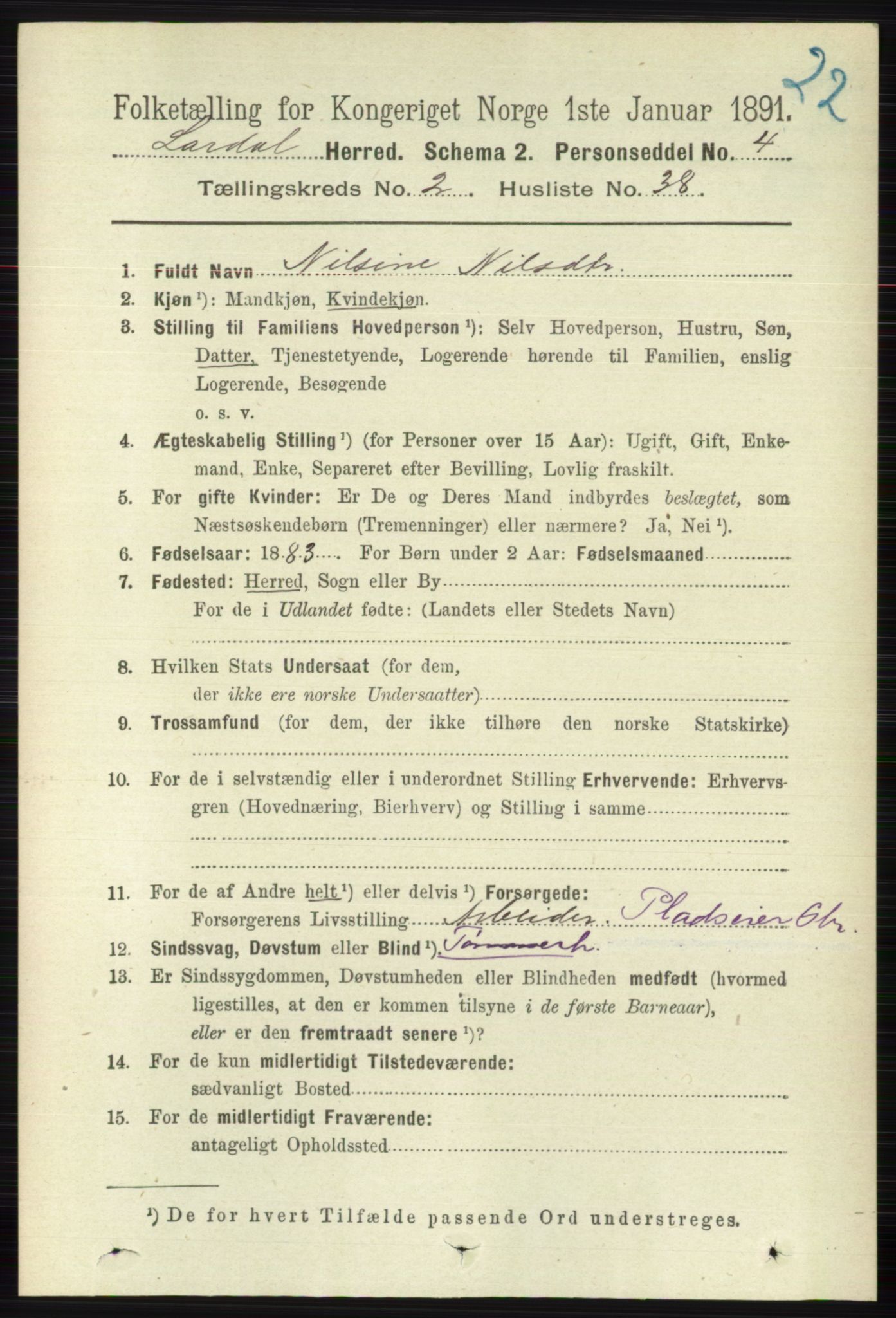 RA, 1891 census for 0728 Lardal, 1891, p. 925