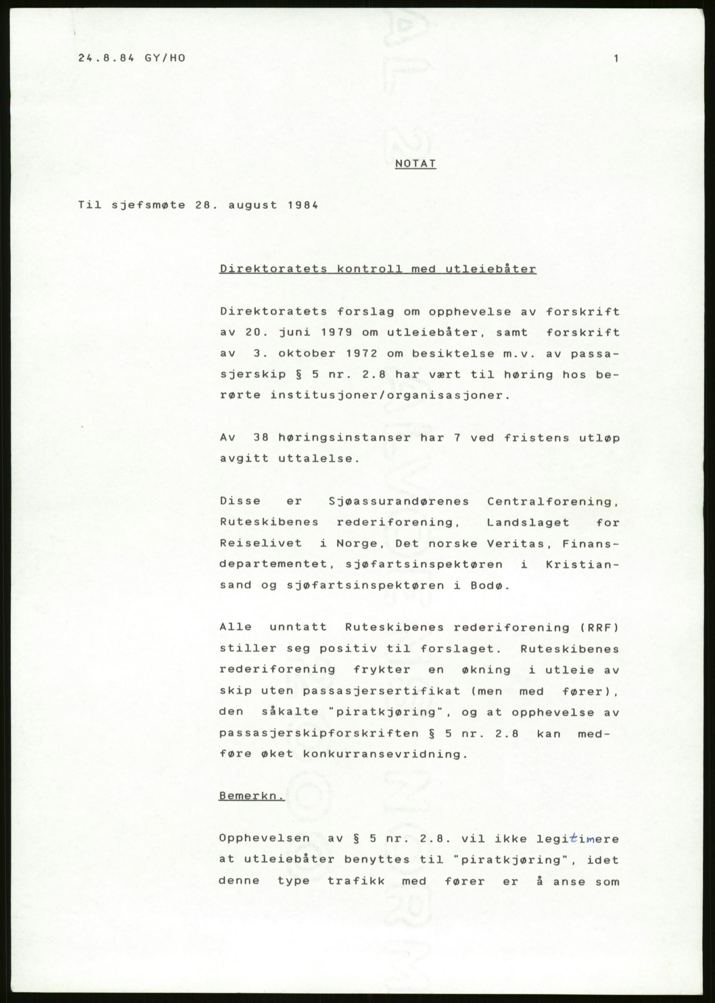 Sjøfartsdirektoratet med forløpere, generelt arkiv, AV/RA-S-1407/D/Du/Duc/L0642/0001: Skipskontrollen - Forskrifter / Forskrift om utleiebåter (2 mapper), 1978-1987, p. 415