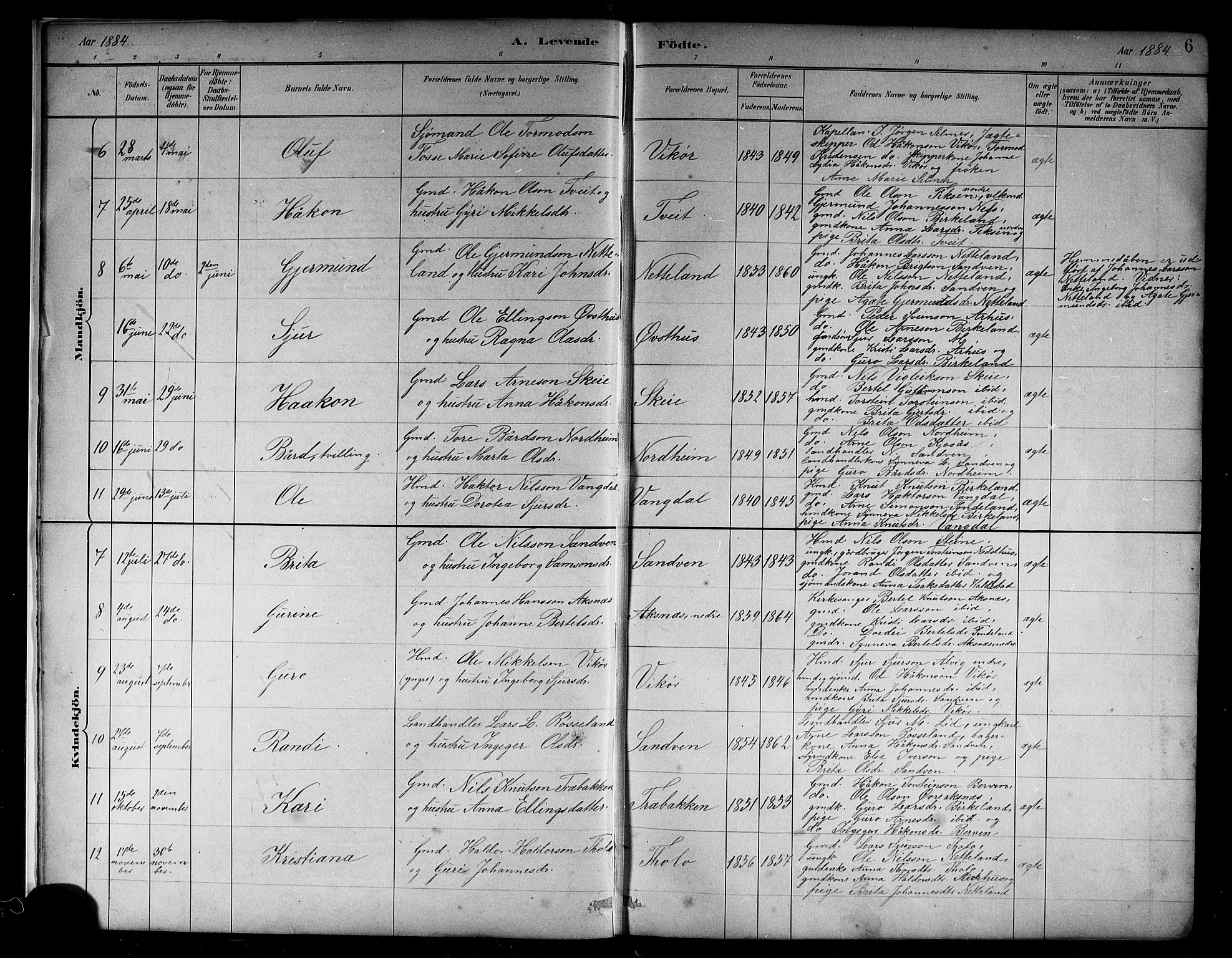 Kvam sokneprestembete, SAB/A-76201/H/Hab: Parish register (copy) no. B 3, 1884-1916, p. 6