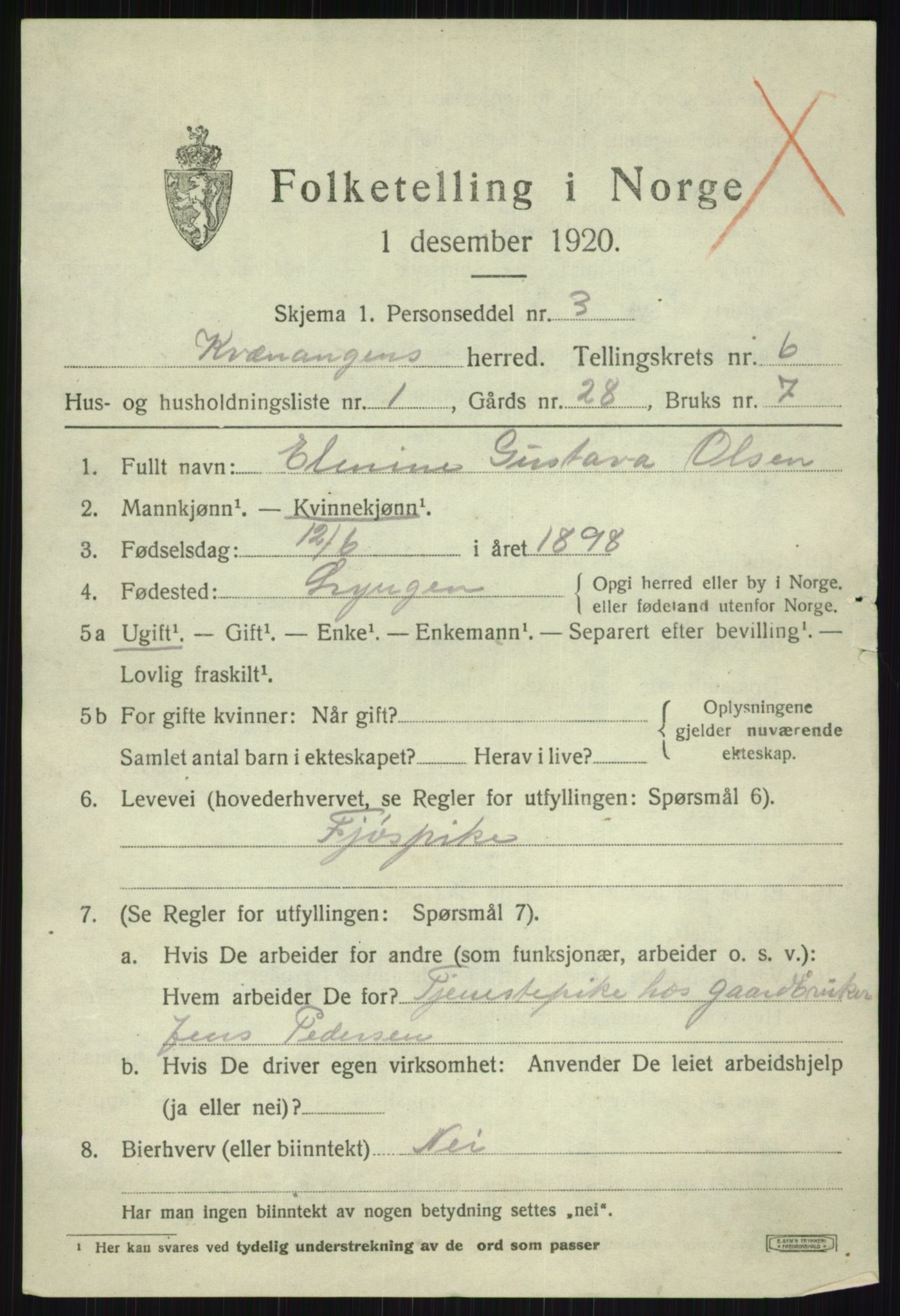 SATØ, 1920 census for Kvænangen, 1920, p. 3626