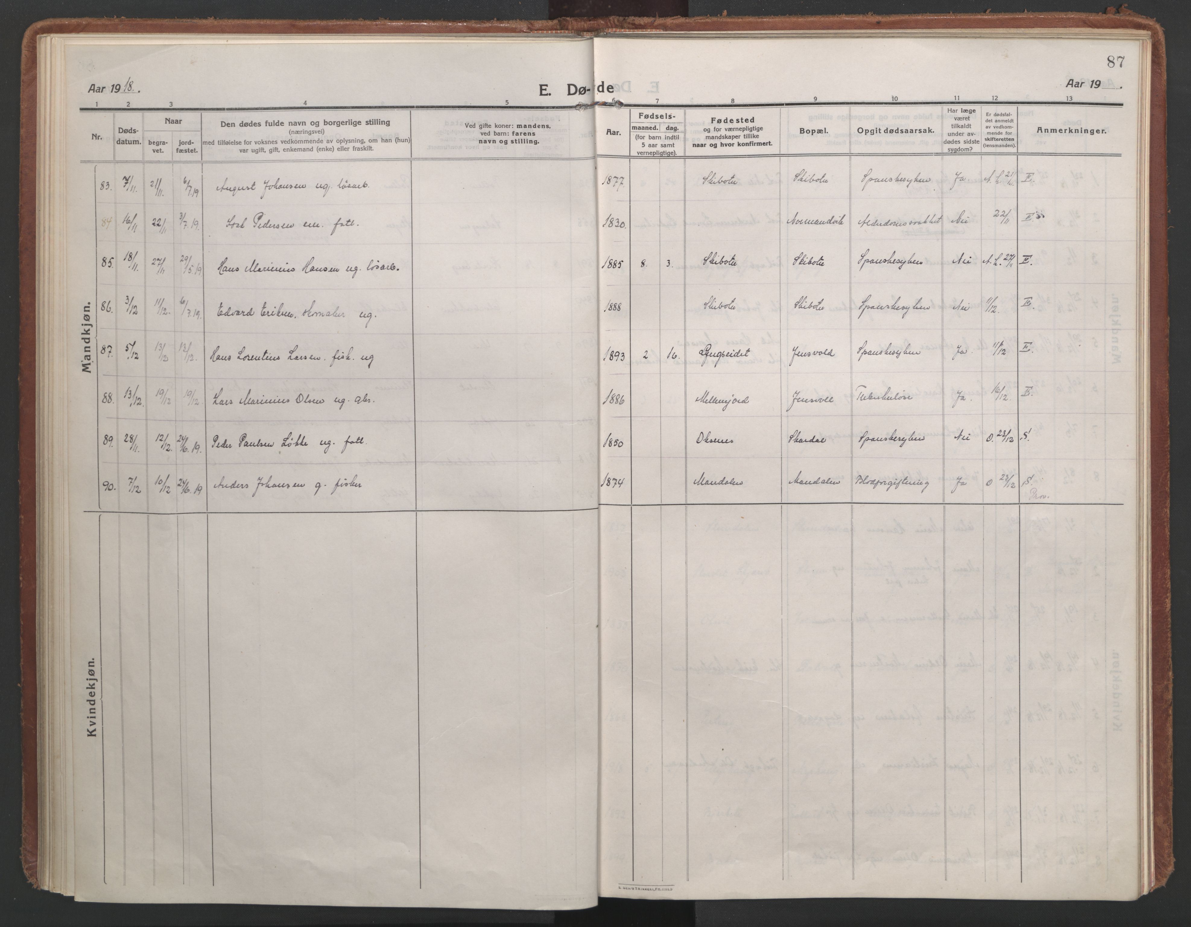 Lyngen sokneprestembete, AV/SATØ-S-1289/H/He/Hea/L0013kirke: Parish register (official) no. 13, 1914-1923, p. 87