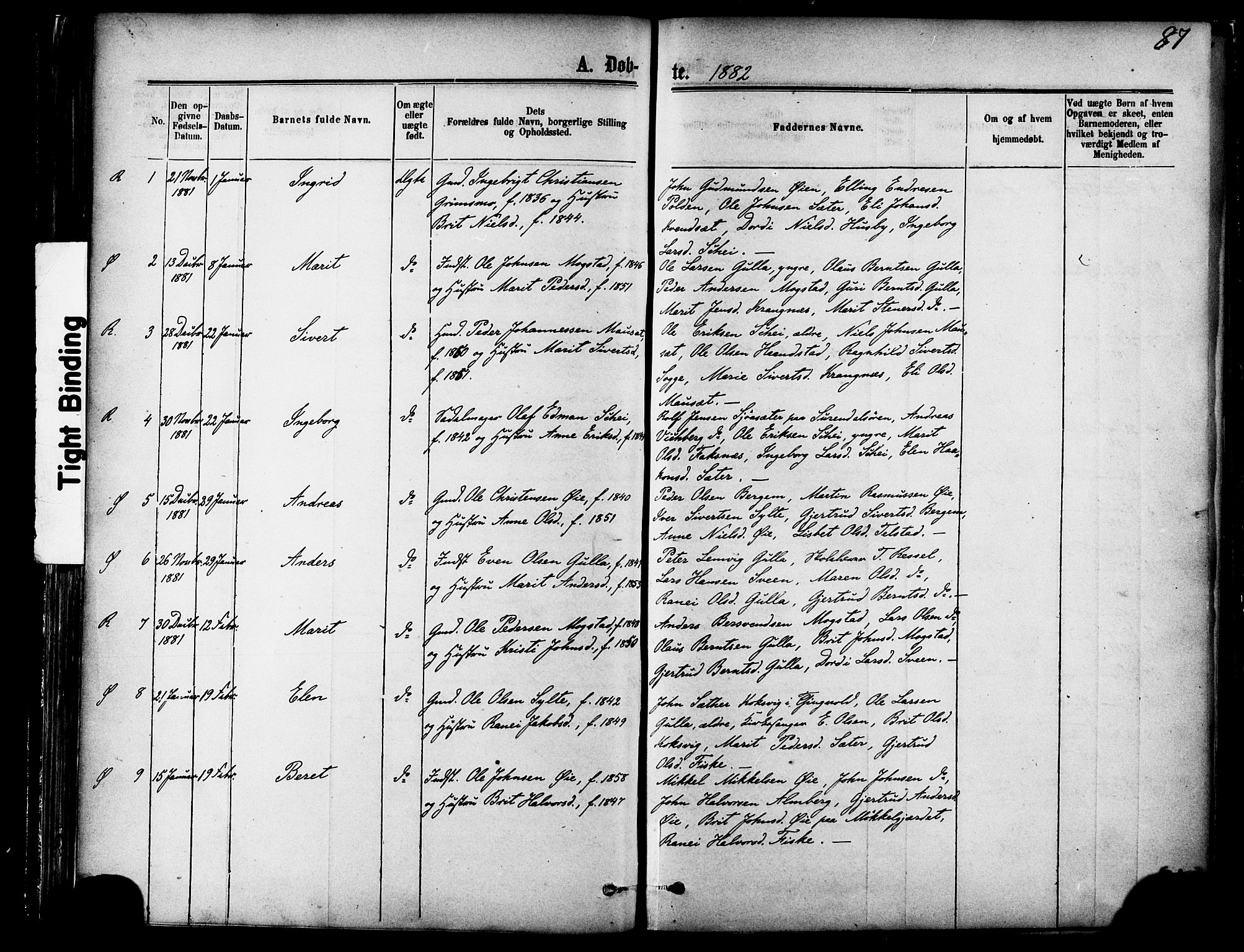 Ministerialprotokoller, klokkerbøker og fødselsregistre - Møre og Romsdal, SAT/A-1454/595/L1046: Parish register (official) no. 595A08, 1874-1884, p. 87