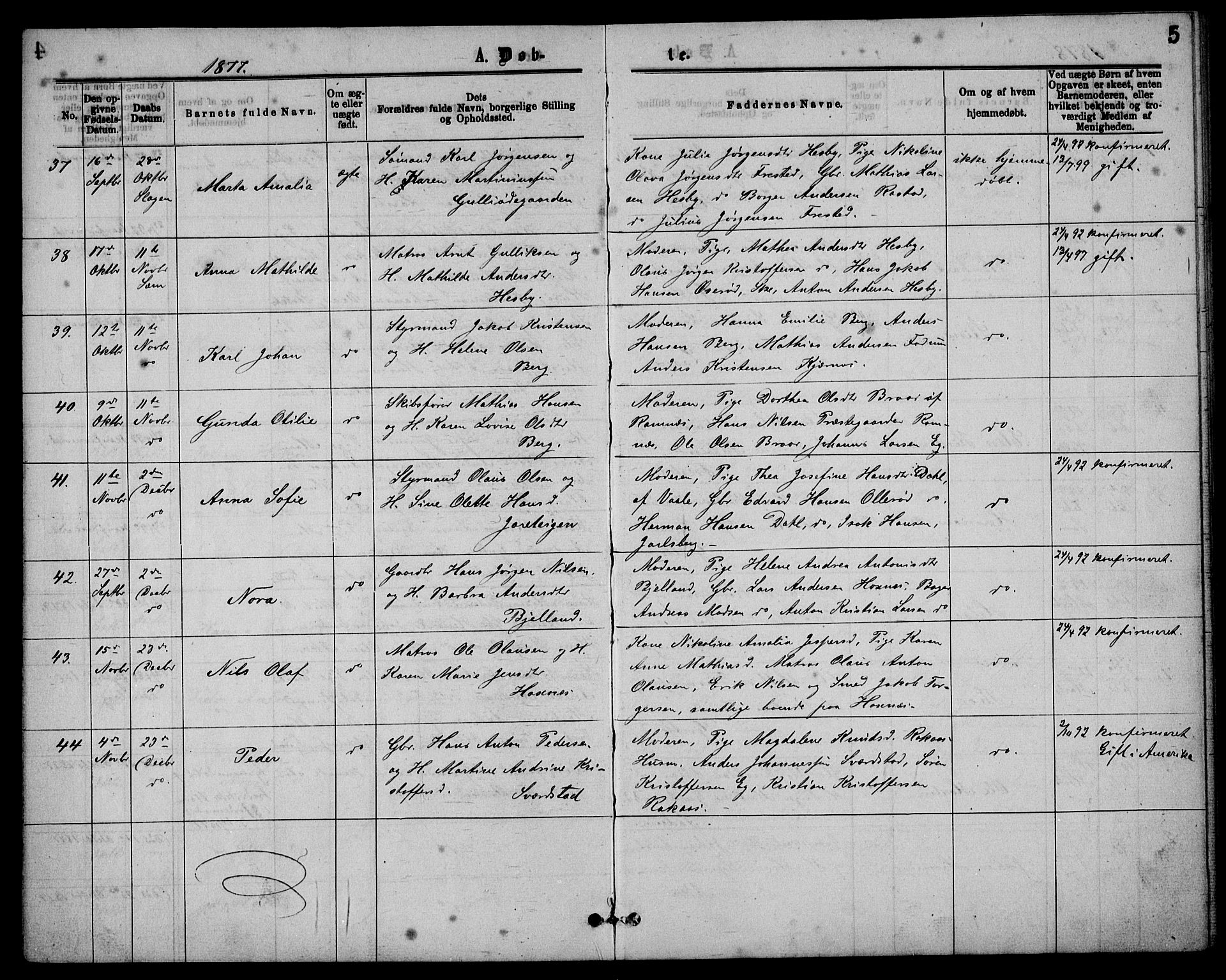 Sem kirkebøker, AV/SAKO-A-5/G/Ga/L0005: Parish register (copy) no. I 5, 1877-1889, p. 5