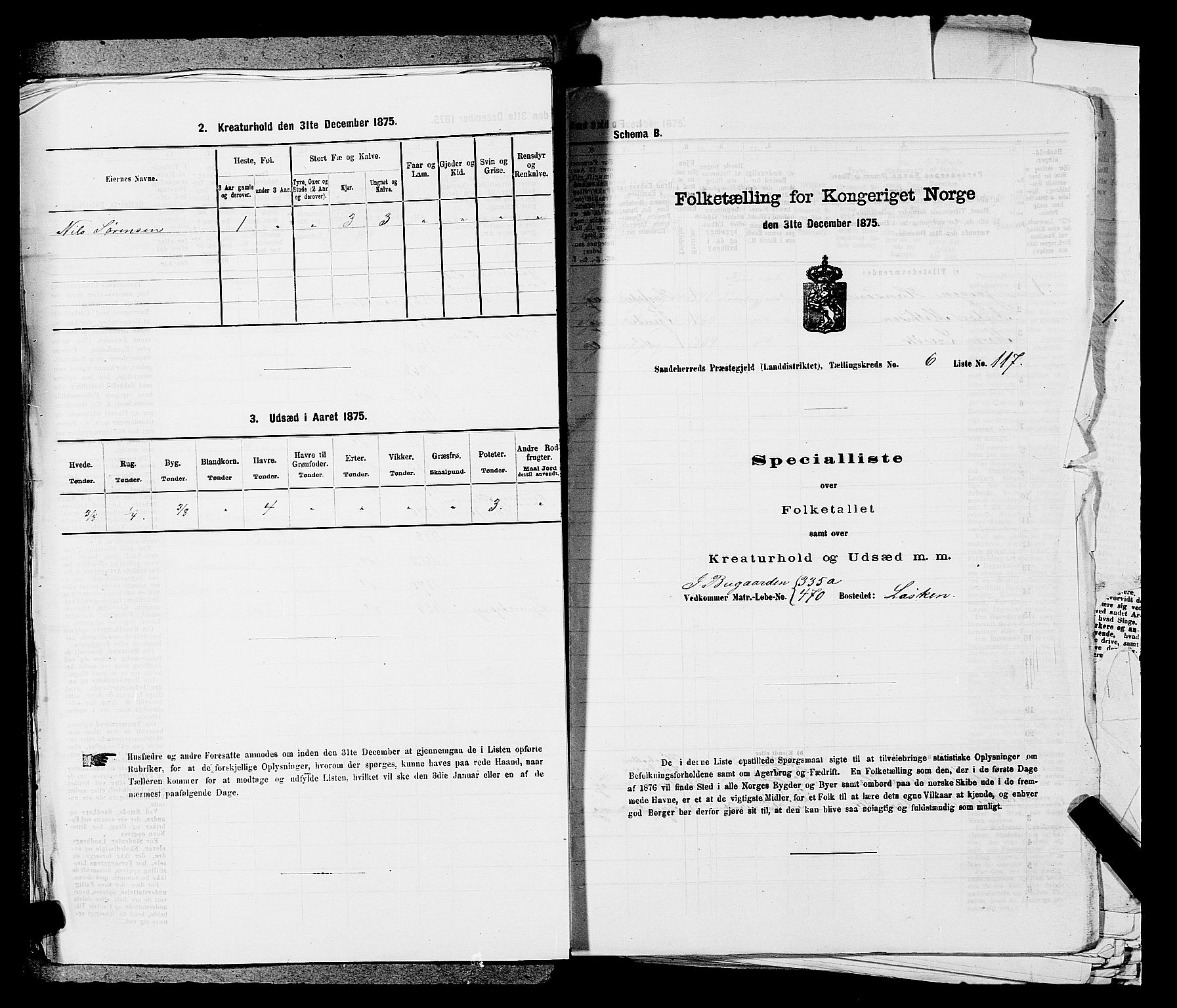 SAKO, 1875 census for 0724L Sandeherred/Sandeherred, 1875, p. 1549