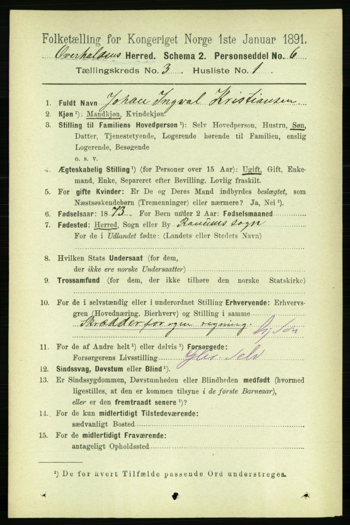 RA, 1891 census for 1744 Overhalla, 1891, p. 754