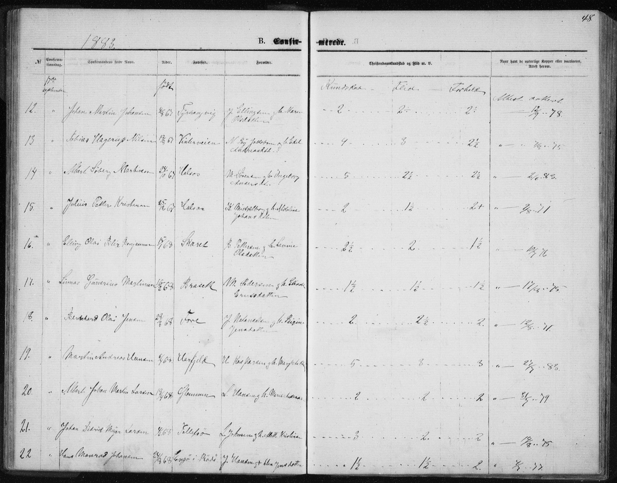 Ministerialprotokoller, klokkerbøker og fødselsregistre - Nordland, AV/SAT-A-1459/843/L0635: Parish register (copy) no. 843C04, 1872-1887, p. 48