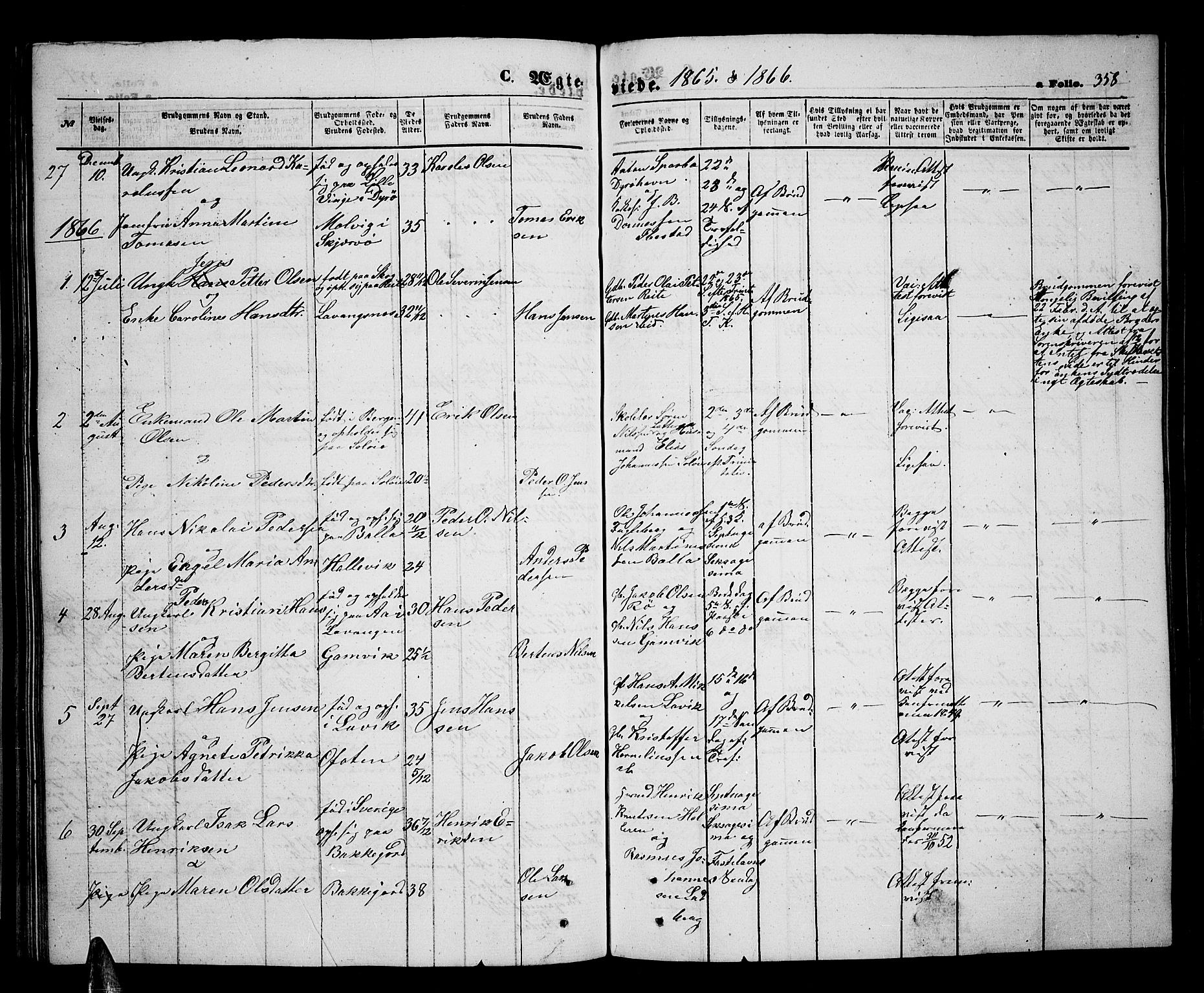 Ibestad sokneprestembete, SATØ/S-0077/H/Ha/Hab/L0005klokker: Parish register (copy) no. 5, 1860-1871, p. 358