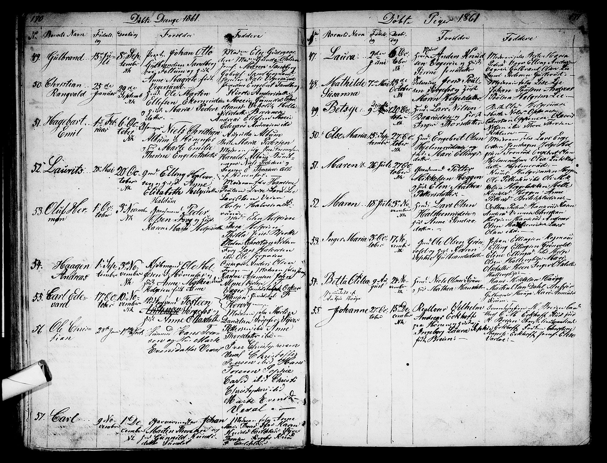 Norderhov kirkebøker, AV/SAKO-A-237/G/Ga/L0005: Parish register (copy) no. I 5, 1849-1863, p. 170-171