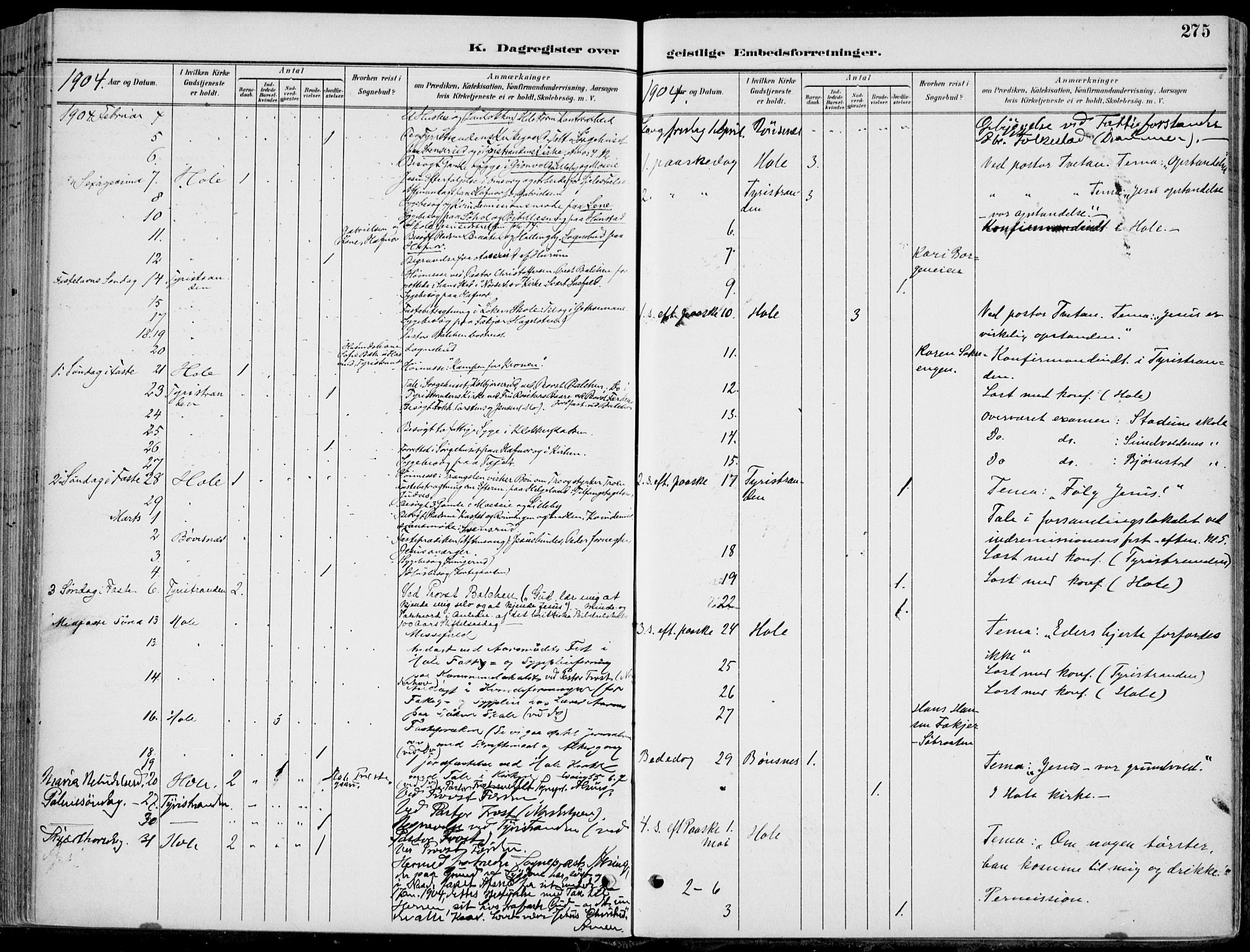 Hole kirkebøker, AV/SAKO-A-228/F/Fa/L0009: Parish register (official) no. I 9, 1892-1907, p. 275