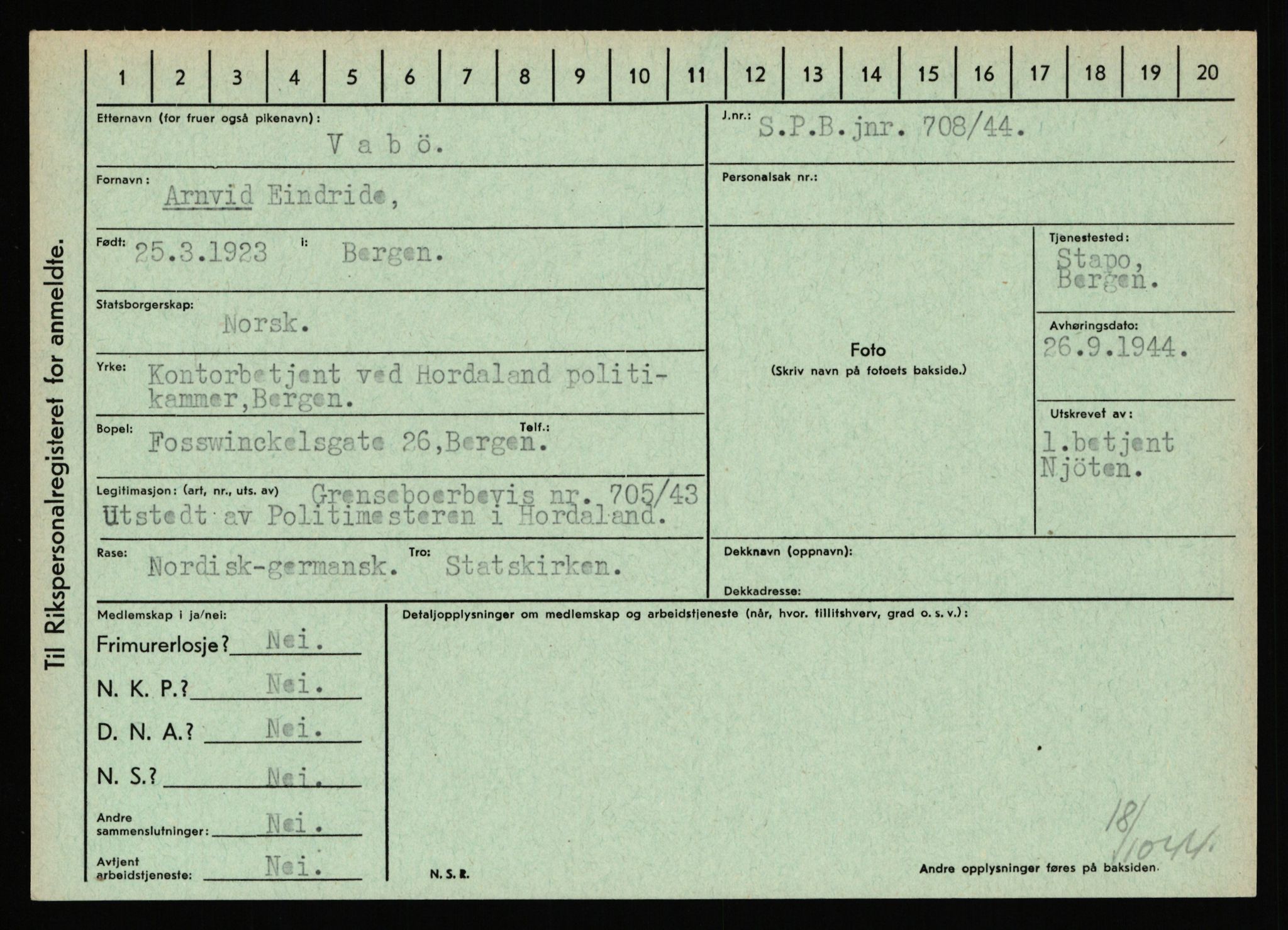 Statspolitiet - Hovedkontoret / Osloavdelingen, AV/RA-S-1329/C/Ca/L0016: Uberg - Øystese, 1943-1945, p. 480