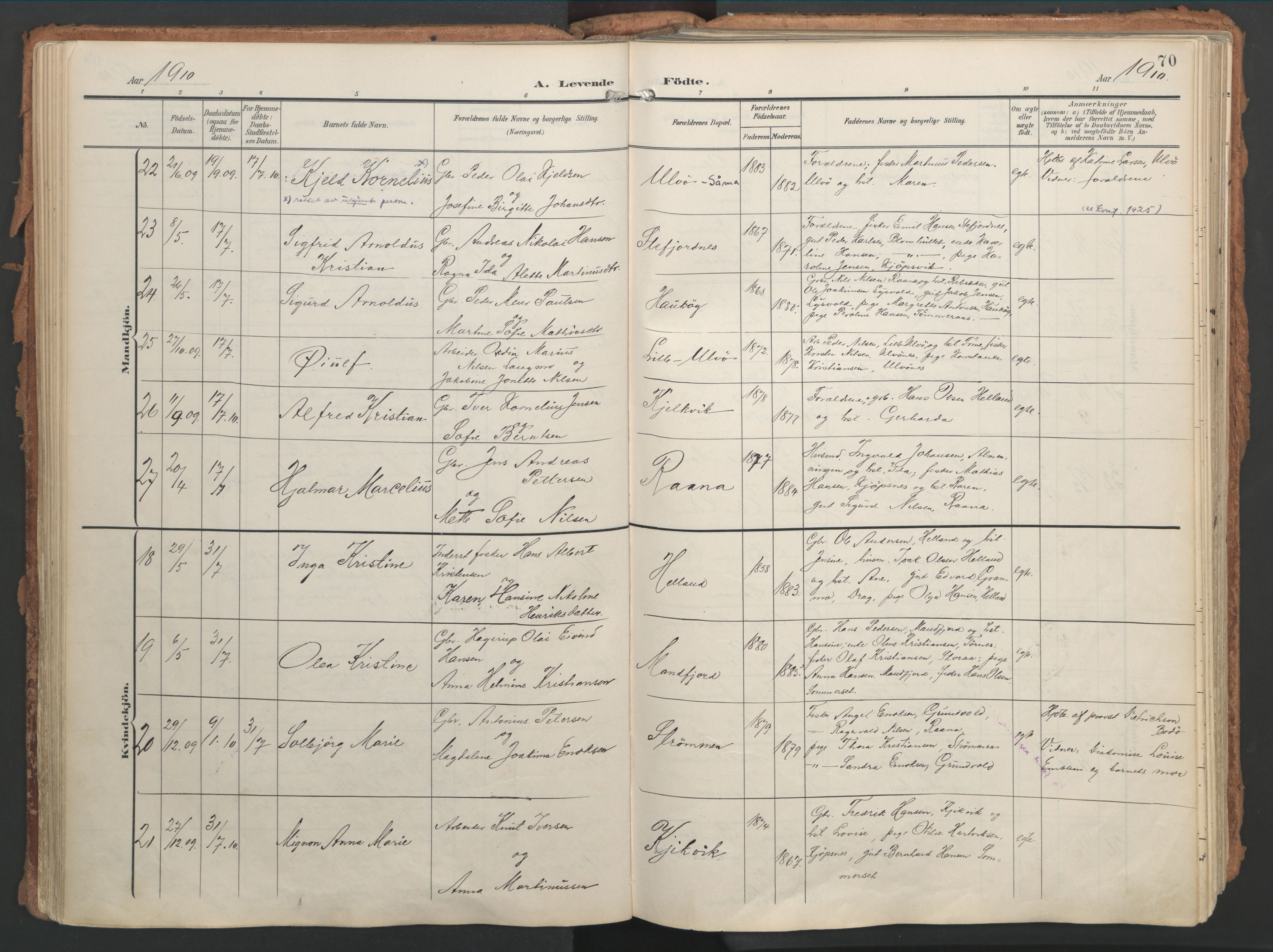 Ministerialprotokoller, klokkerbøker og fødselsregistre - Nordland, AV/SAT-A-1459/861/L0871: Parish register (official) no. 861A06, 1903-1916, p. 70