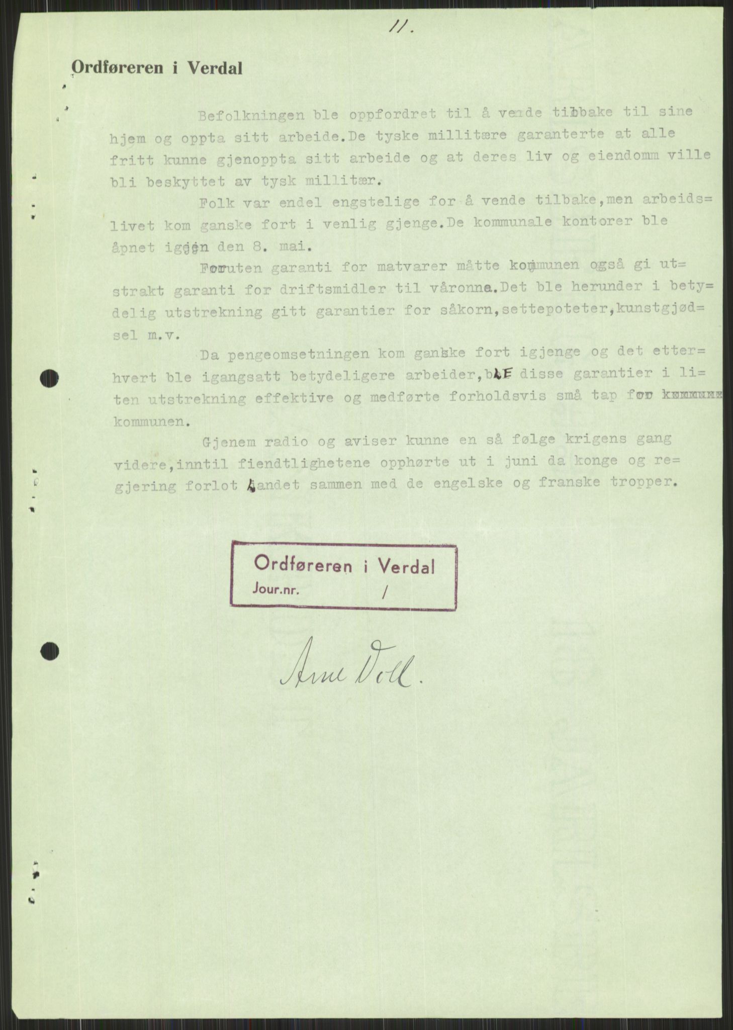 Forsvaret, Forsvarets krigshistoriske avdeling, AV/RA-RAFA-2017/Y/Ya/L0016: II-C-11-31 - Fylkesmenn.  Rapporter om krigsbegivenhetene 1940., 1940, p. 603