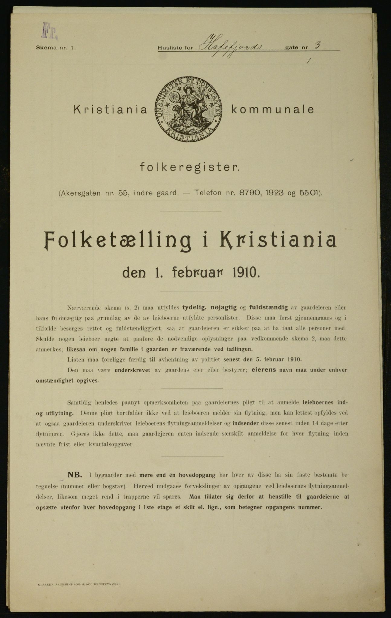 OBA, Municipal Census 1910 for Kristiania, 1910, p. 31910