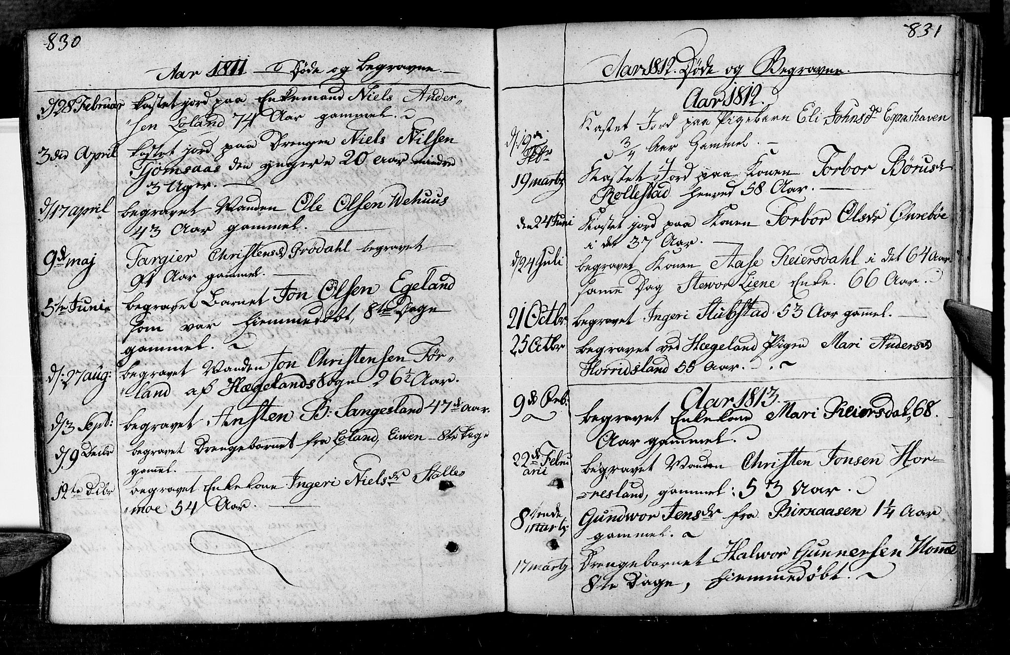 Vennesla sokneprestkontor, AV/SAK-1111-0045/Fa/Fac/L0002: Parish register (official) no. A 2, 1785-1834, p. 830-831