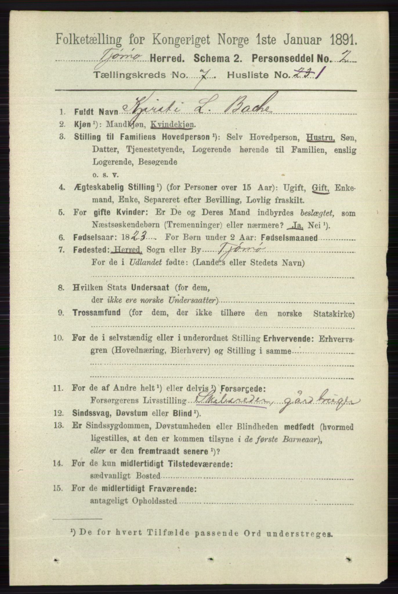 RA, 1891 census for 0723 Tjøme, 1891, p. 2461