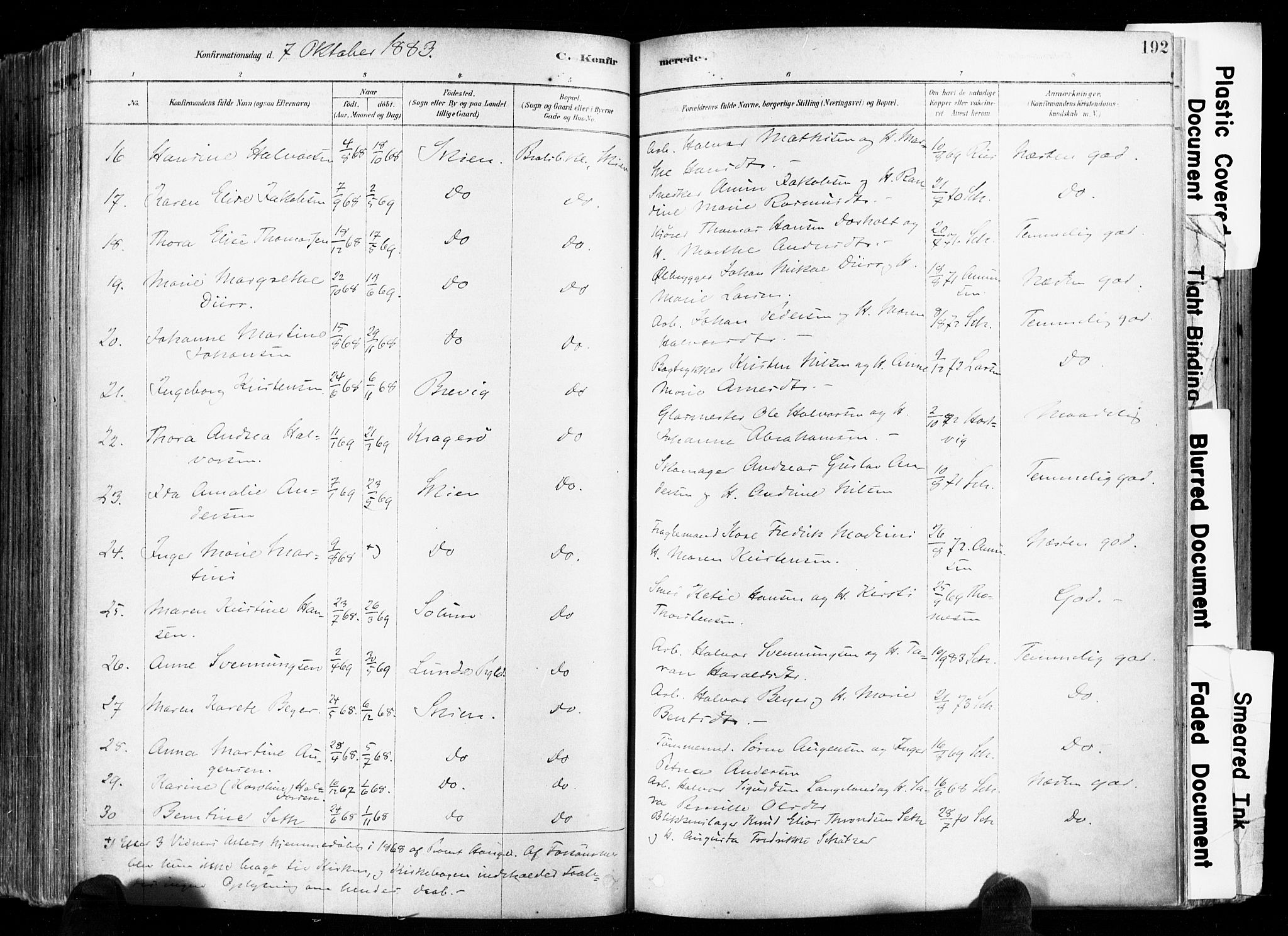 Skien kirkebøker, SAKO/A-302/F/Fa/L0009: Parish register (official) no. 9, 1878-1890, p. 192